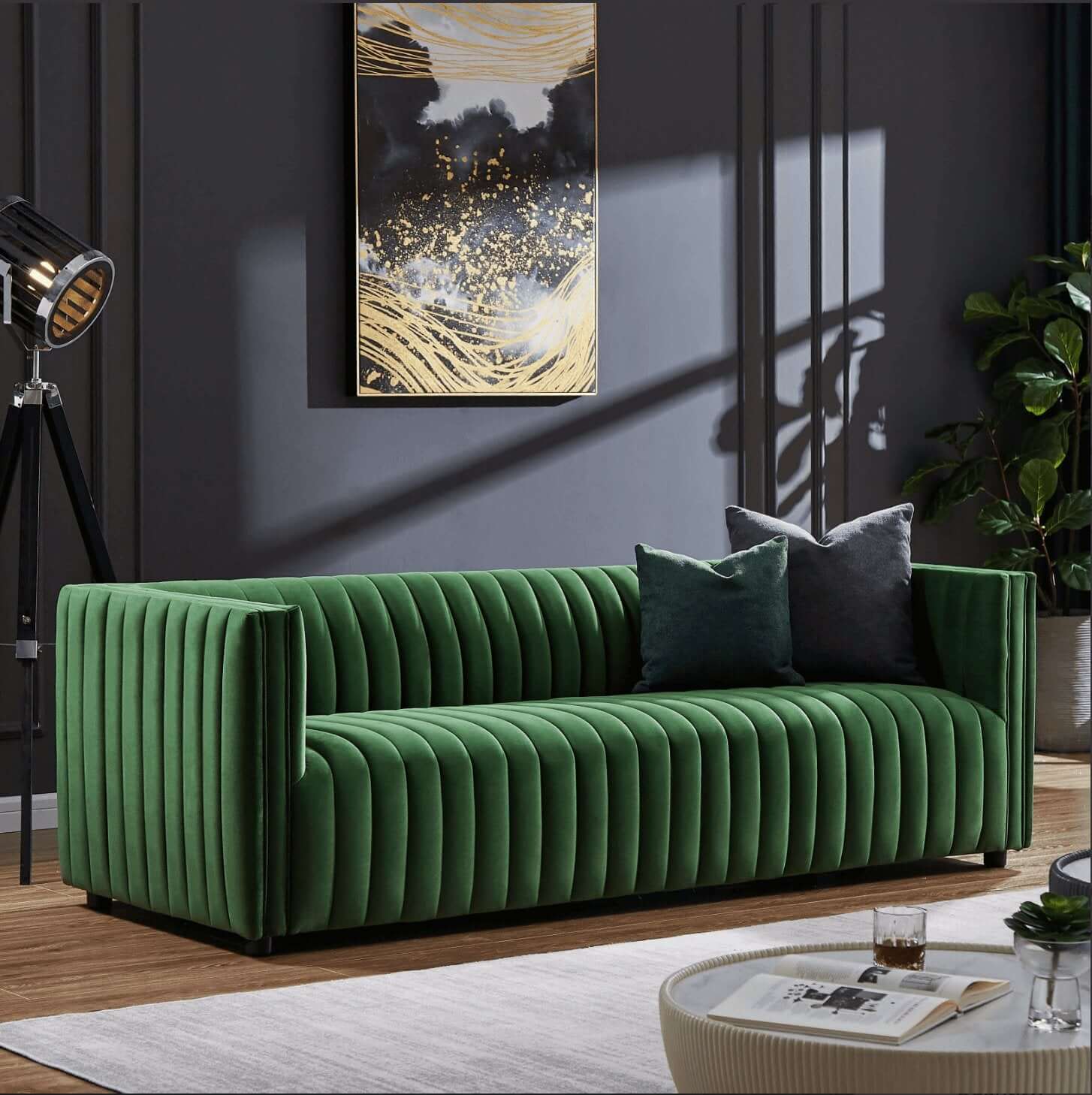 Dominic MCM Style Channel Tufted Velvet Sofa 85" - Revel Sofa 