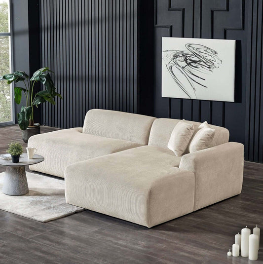 Contemporary Corduroy Chaise Sofa Sectional 102” – in room setting