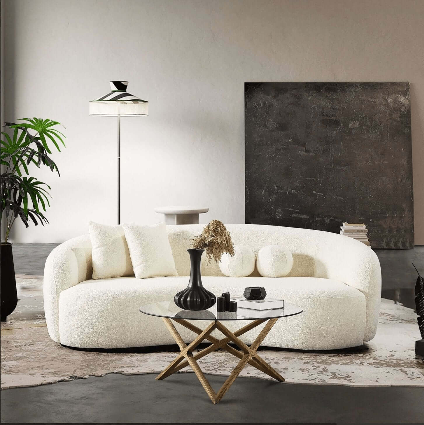 Drake Japandi Curvy Modern Minimalist Boucle Sofa Couch 89" - Revel Sofa 