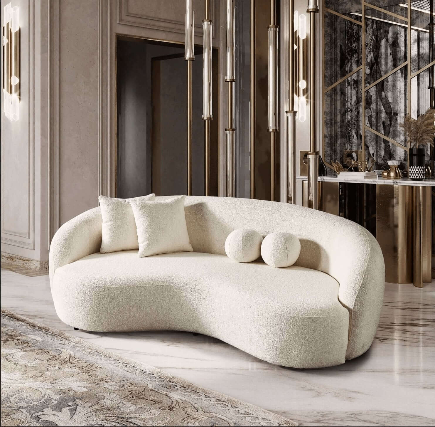 Drake Japandi Curvy Modern Minimalist Boucle Sofa Couch 89" - Revel Sofa 
