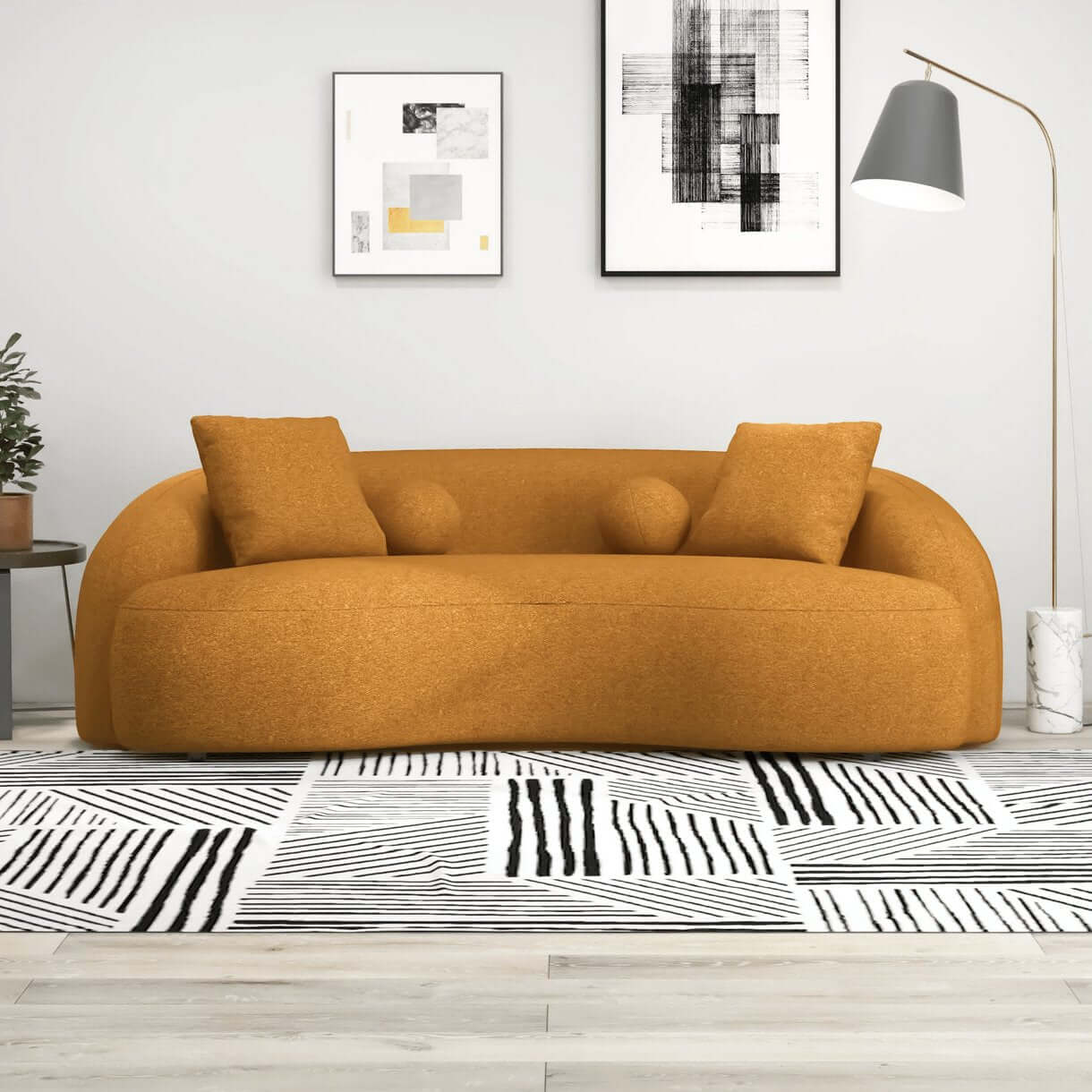 Drake Japandi Curvy Modern Minimalist Boucle Sofa Couch 89" - Revel Sofa 