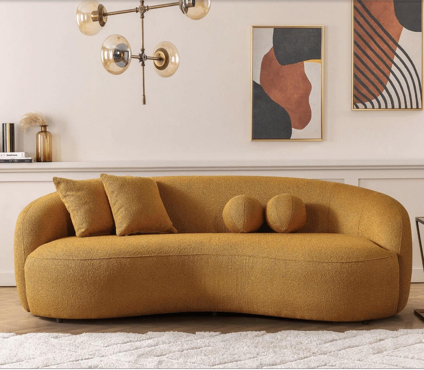 Drake Japandi Curvy Modern Minimalist Boucle Sofa Couch 89" - Revel Sofa 