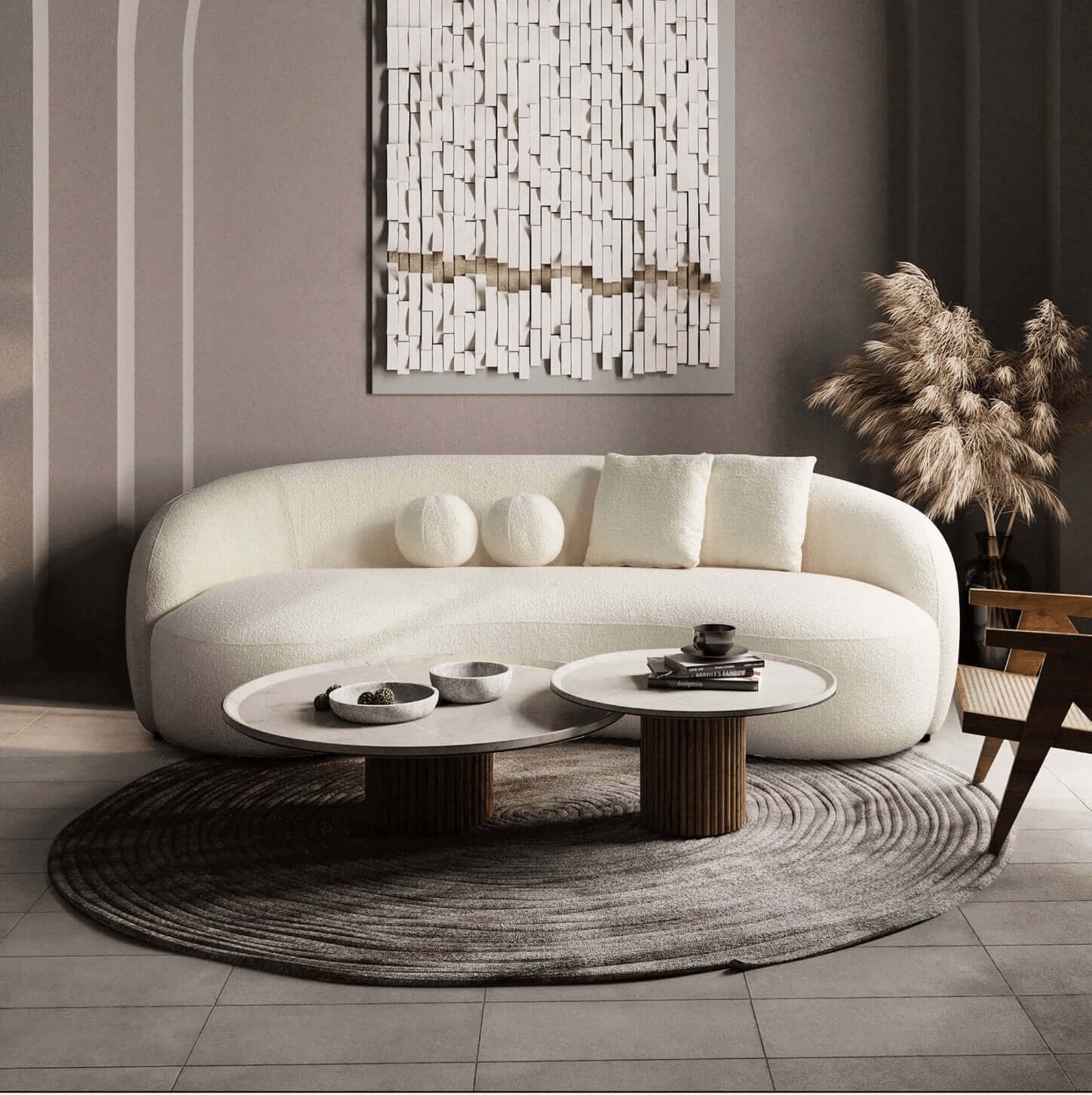 Drake Japandi Curvy Modern Minimalist Boucle Sofa Couch 89" - Revel Sofa 