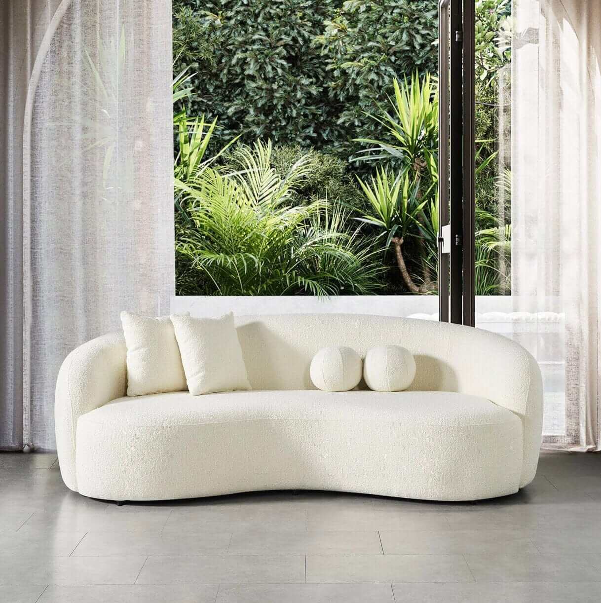 Drake Japandi Curvy Modern Minimalist Boucle Sofa Couch 89" - Revel Sofa 