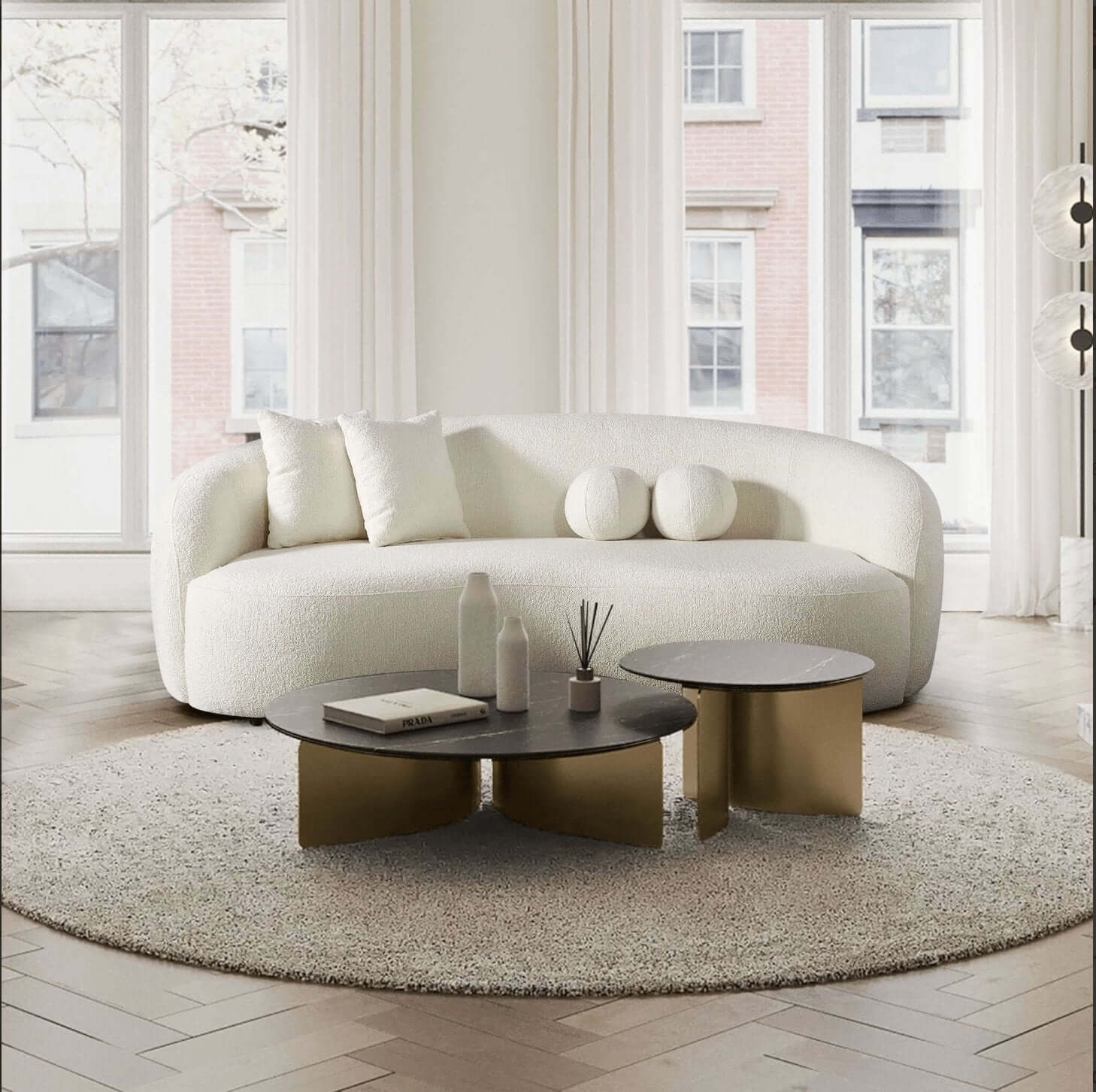 Drake Japandi Curvy Modern Minimalist Boucle Sofa Couch 89" - Revel Sofa 
