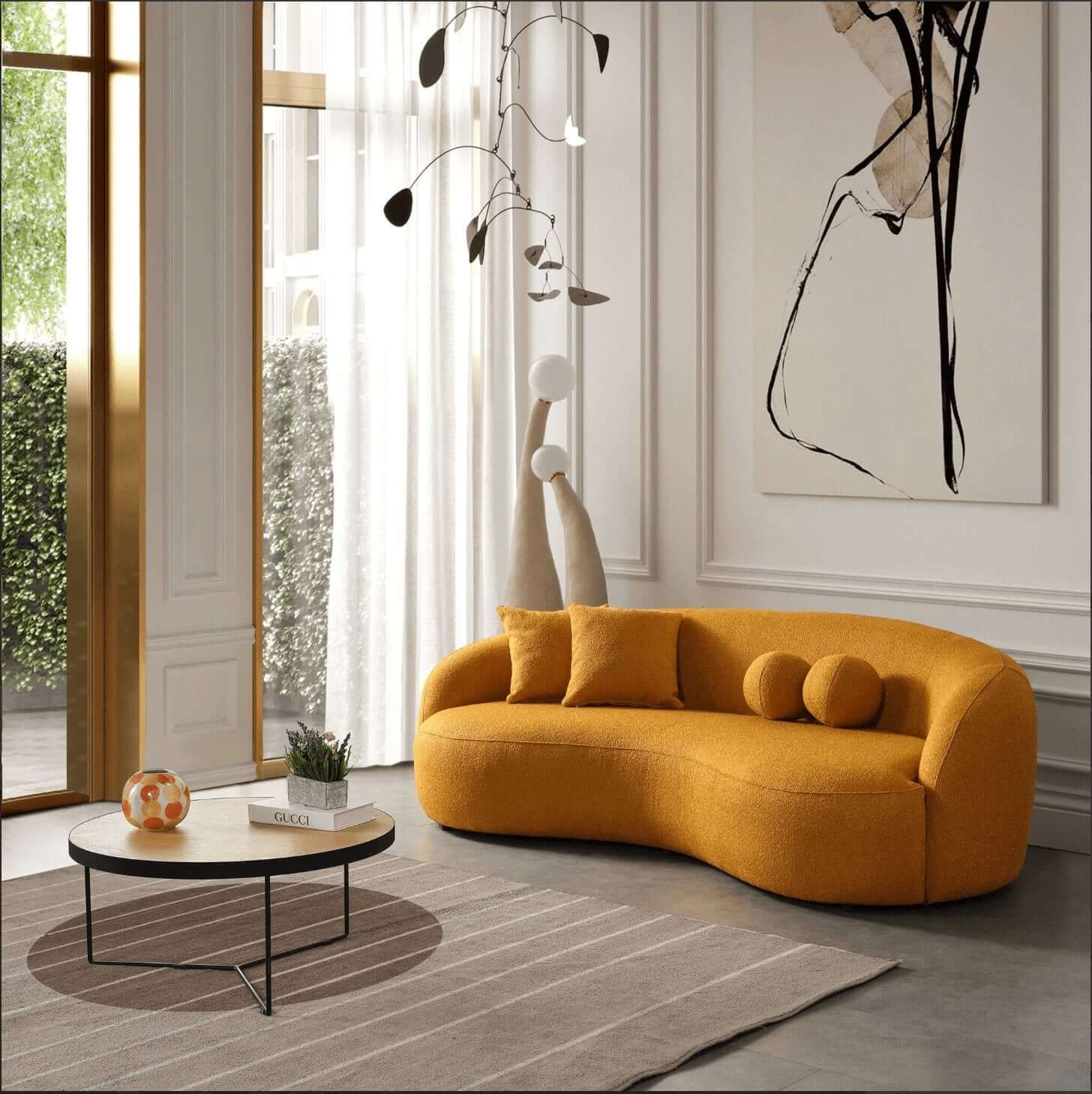 Drake Japandi Curvy Modern Minimalist Boucle Sofa Couch 89" - Revel Sofa 