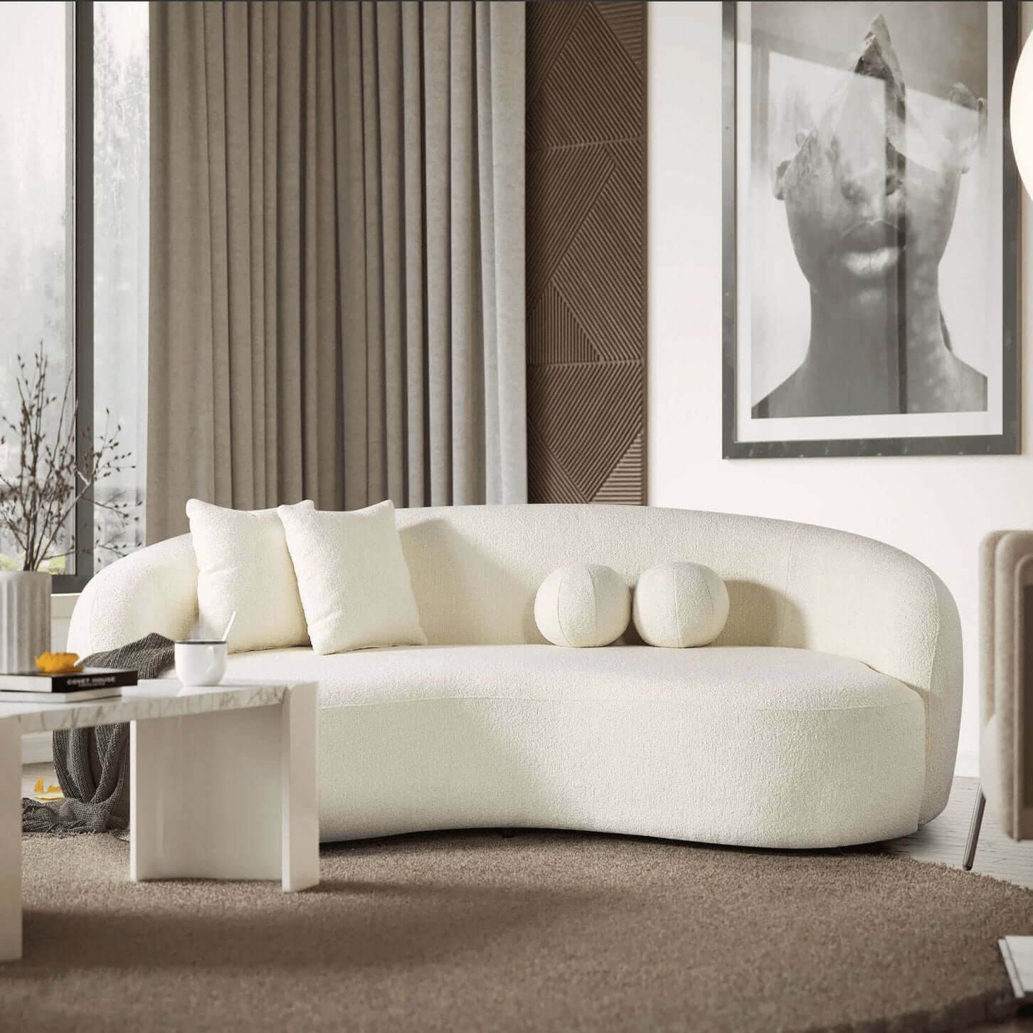 Drake Japandi Curvy Modern Minimalist Boucle Sofa Couch 89" - Revel Sofa 
