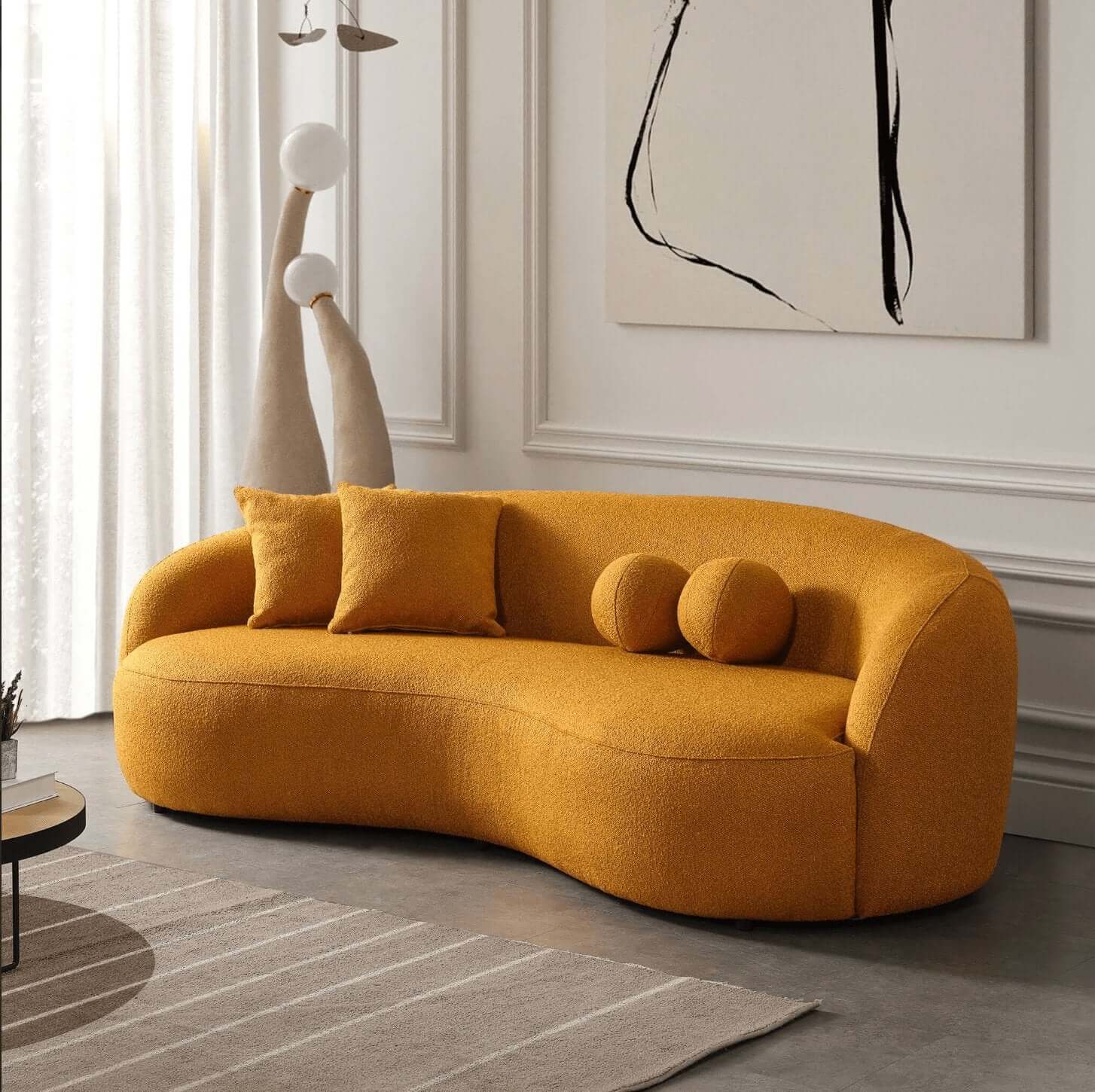 Drake Japandi Curvy Modern Minimalist Boucle Sofa Couch 89" - Revel Sofa 