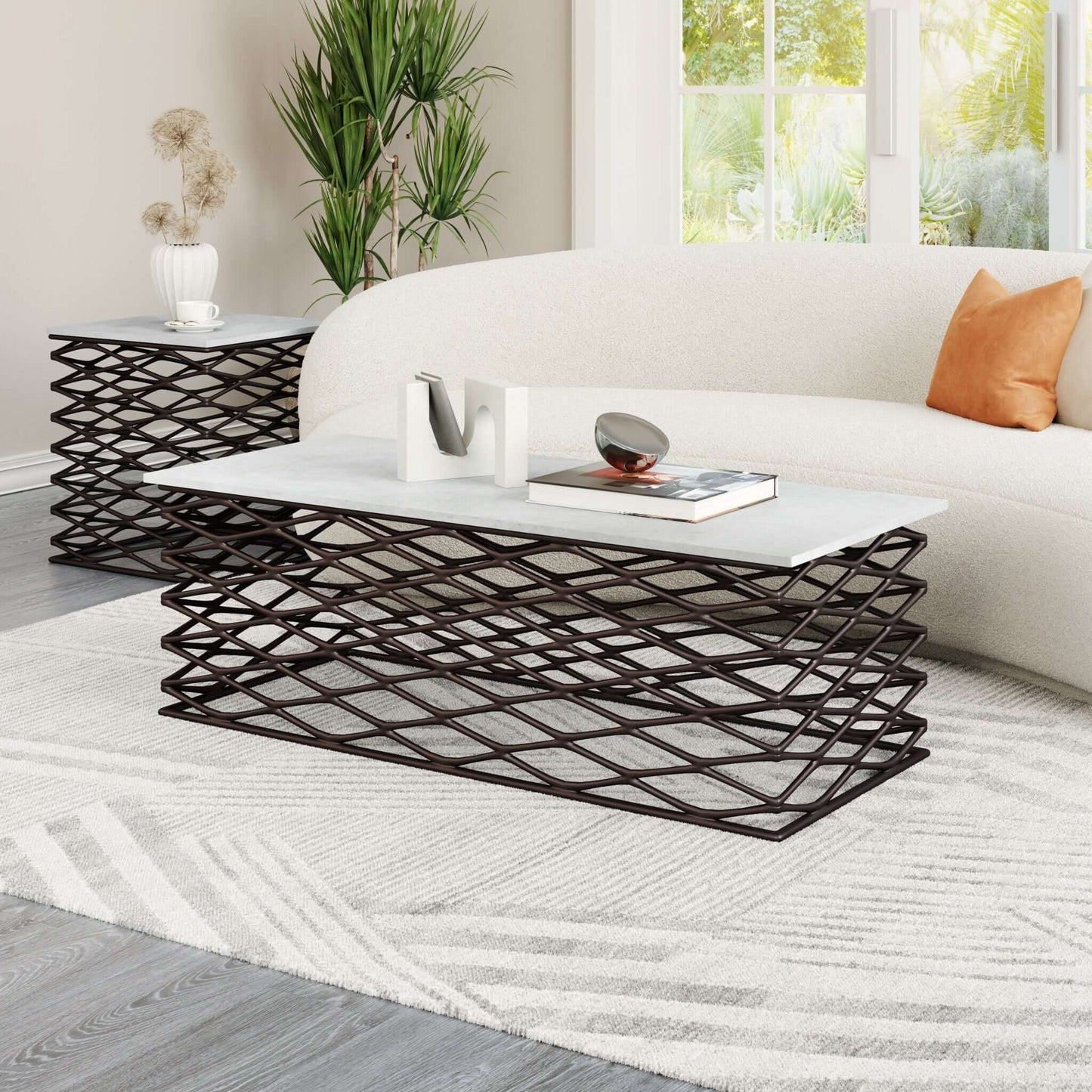 Duchess Rectangular Coffee Table White Marble Top - Revel Sofa 