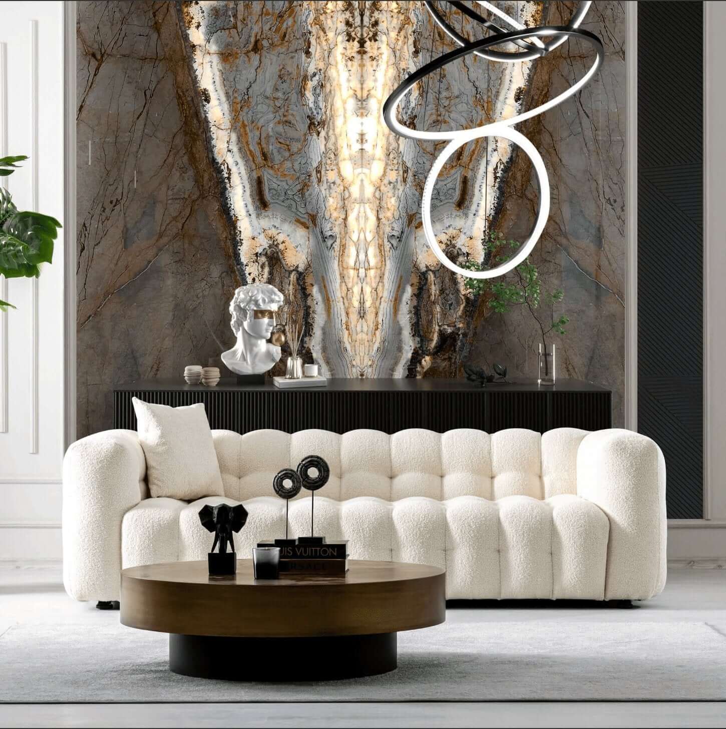 Eden Modern Glam Chesterfield Boucle Sofa 90" - Revel Sofa 