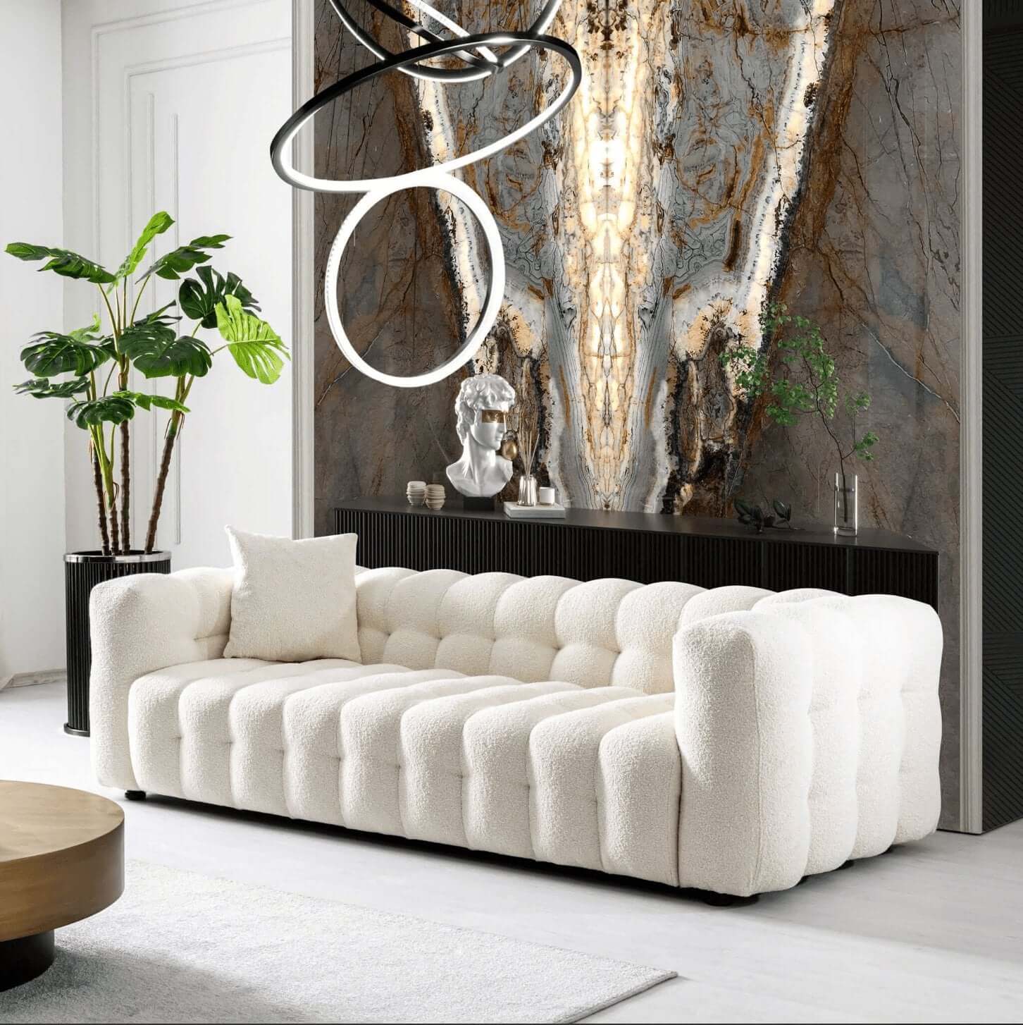 Eden Modern Glam Chesterfield Boucle Sofa 90" - Revel Sofa 