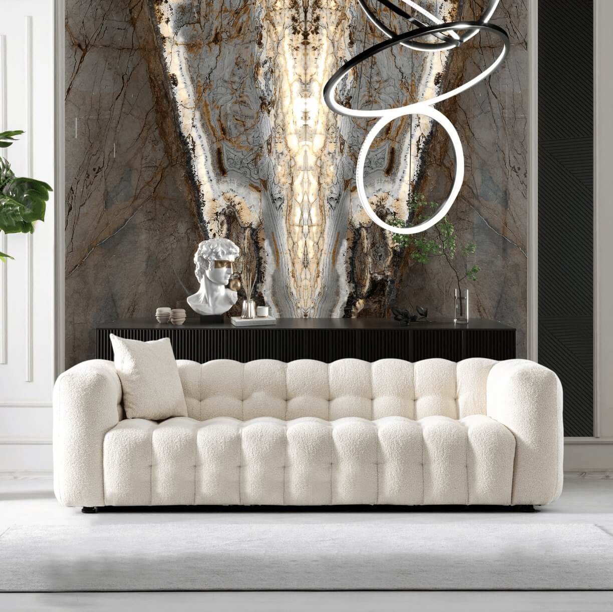Eden Modern Glam Chesterfield Boucle Sofa 90" - Revel Sofa 