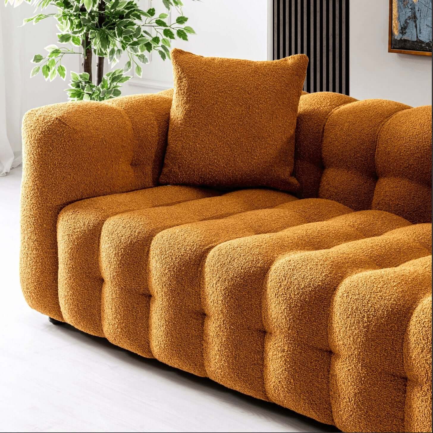 Eden Modern Glam Chesterfield Boucle Sofa 90" - Revel Sofa 