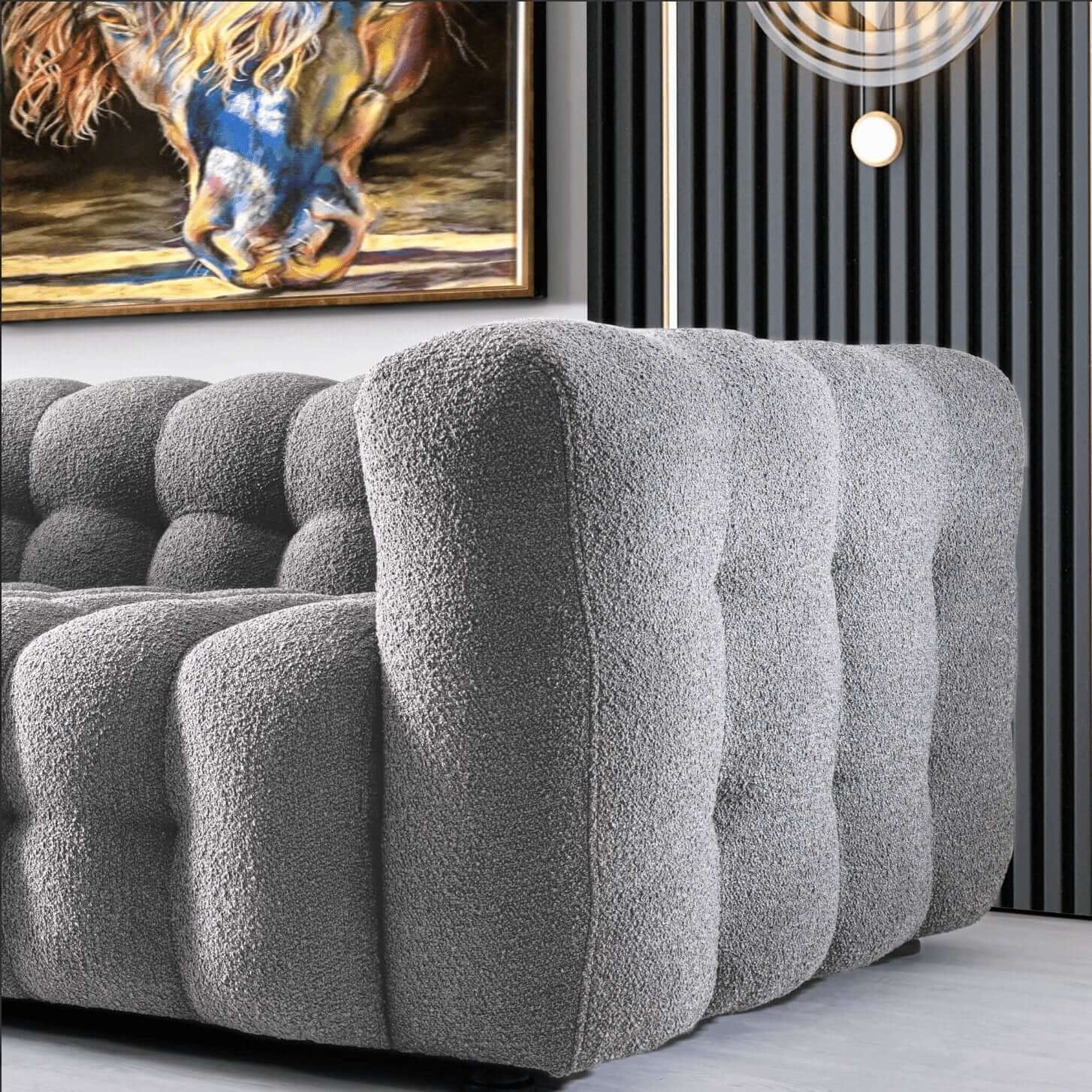Eden Modern Glam Chesterfield Boucle Sofa 90" - Revel Sofa 