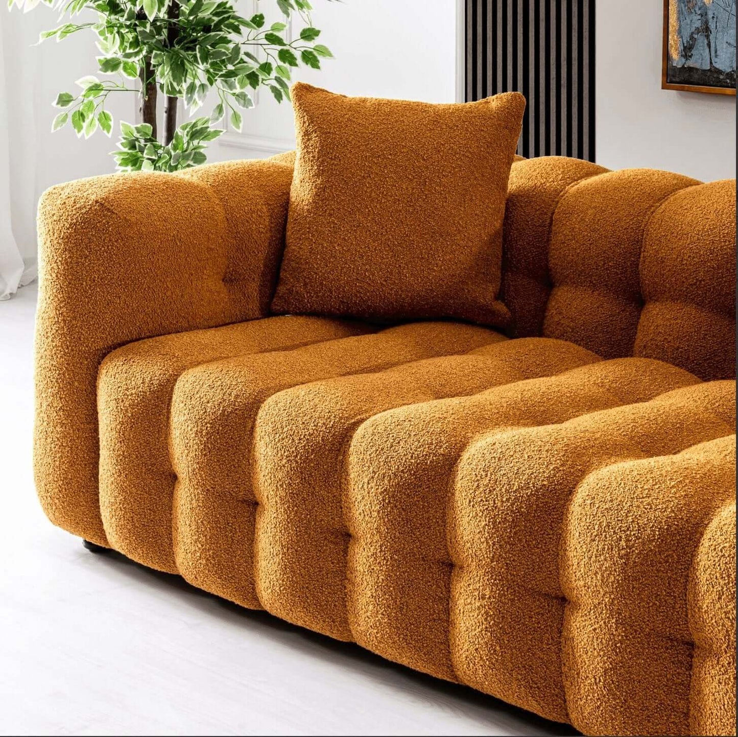 Eden Modern Glam Chesterfield Boucle Sofa 90" - Revel Sofa 