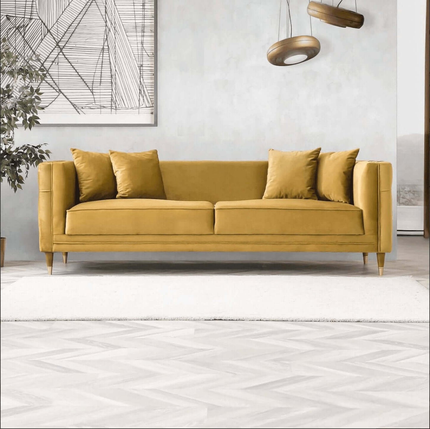 Edward MCM Elegant Tufted Velvet Sofa 90" - Revel Sofa 