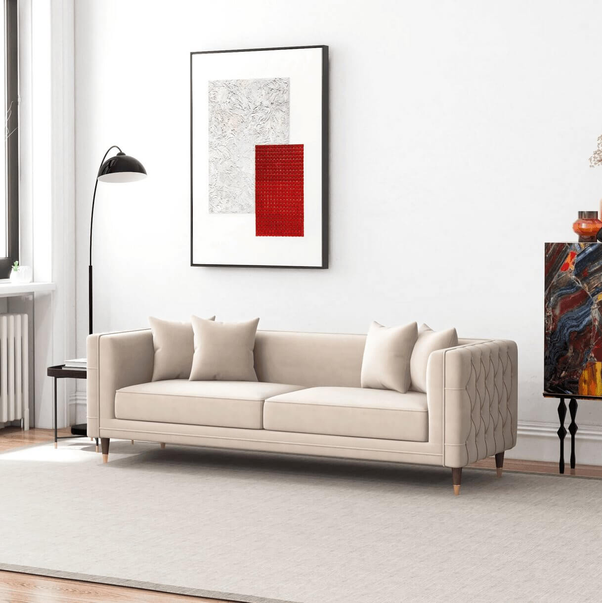 Edward MCM Elegant Tufted Velvet Sofa 90" - Revel Sofa 