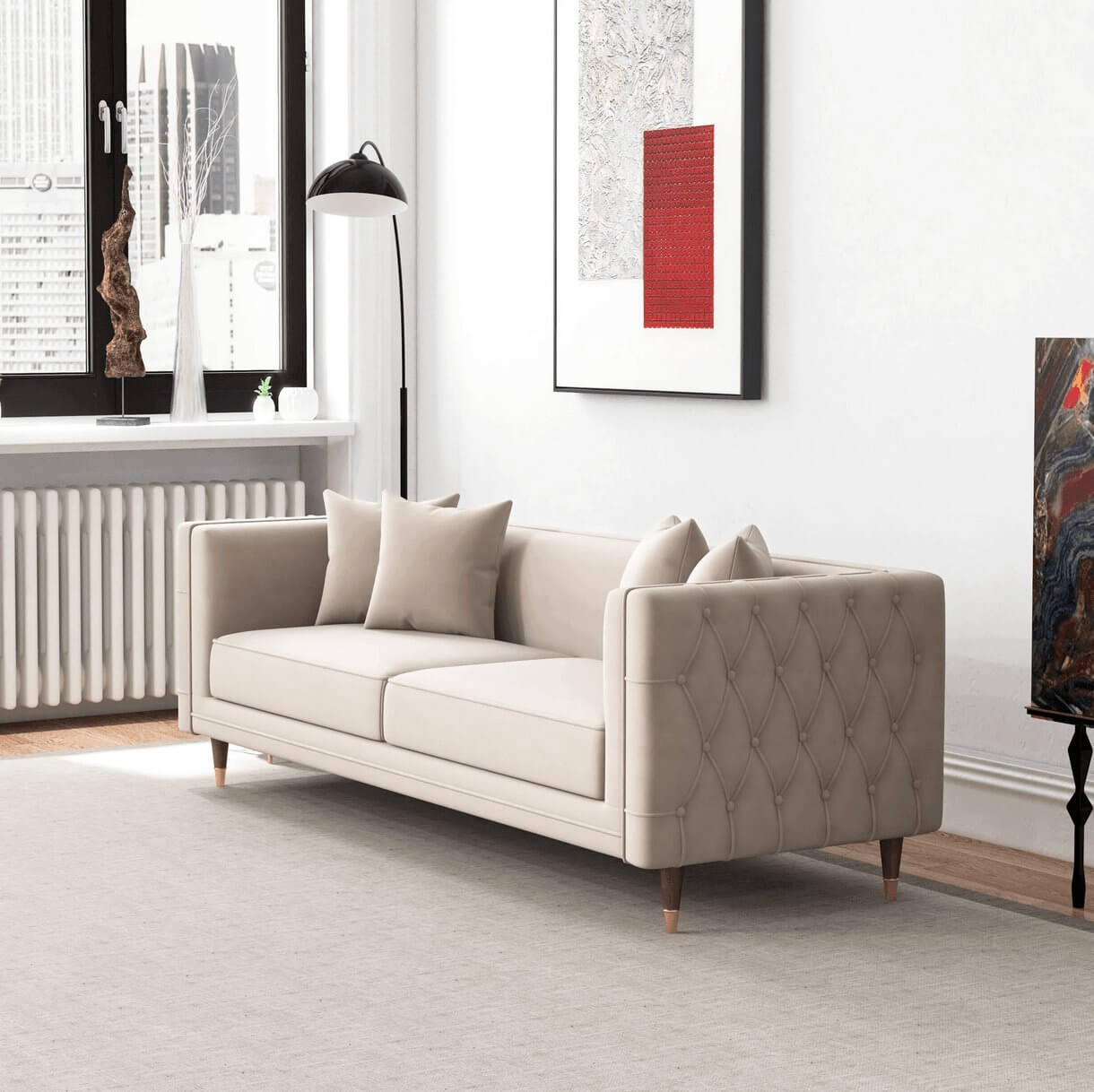Edward MCM Elegant Tufted Velvet Sofa 90" - Revel Sofa 