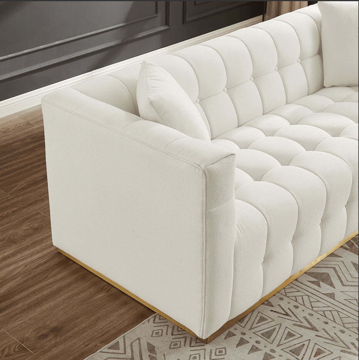 Eleanor MCM Tufted Beige Boucle Sofa 85" - Revel Sofa 