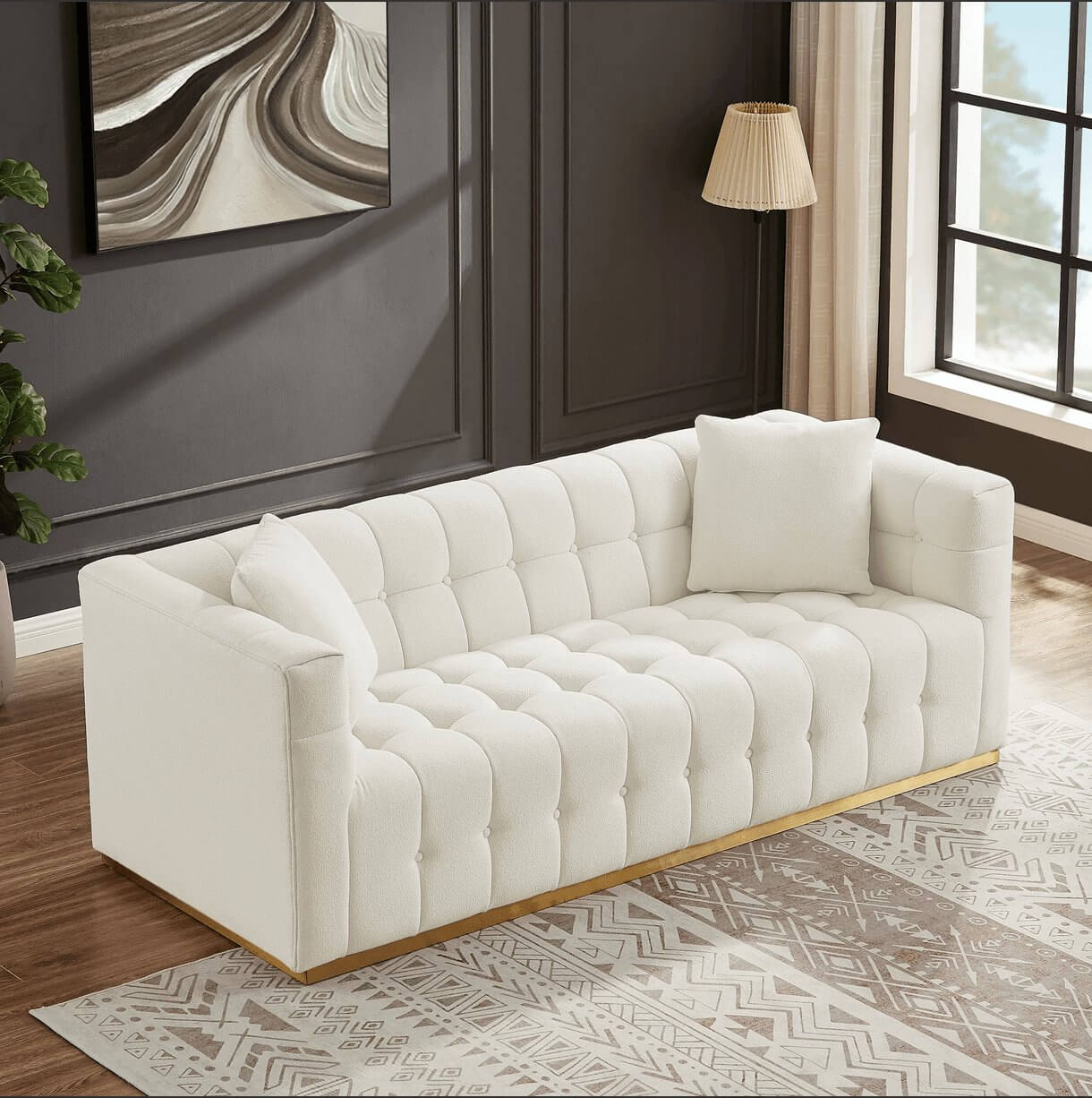 Eleanor MCM Tufted Beige Boucle Sofa 85" - Revel Sofa 