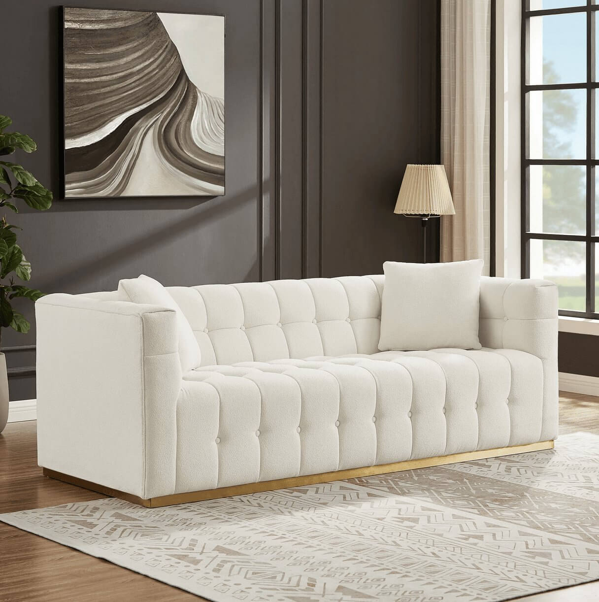 Eleanor MCM Tufted Beige Boucle Sofa 85" - Revel Sofa 