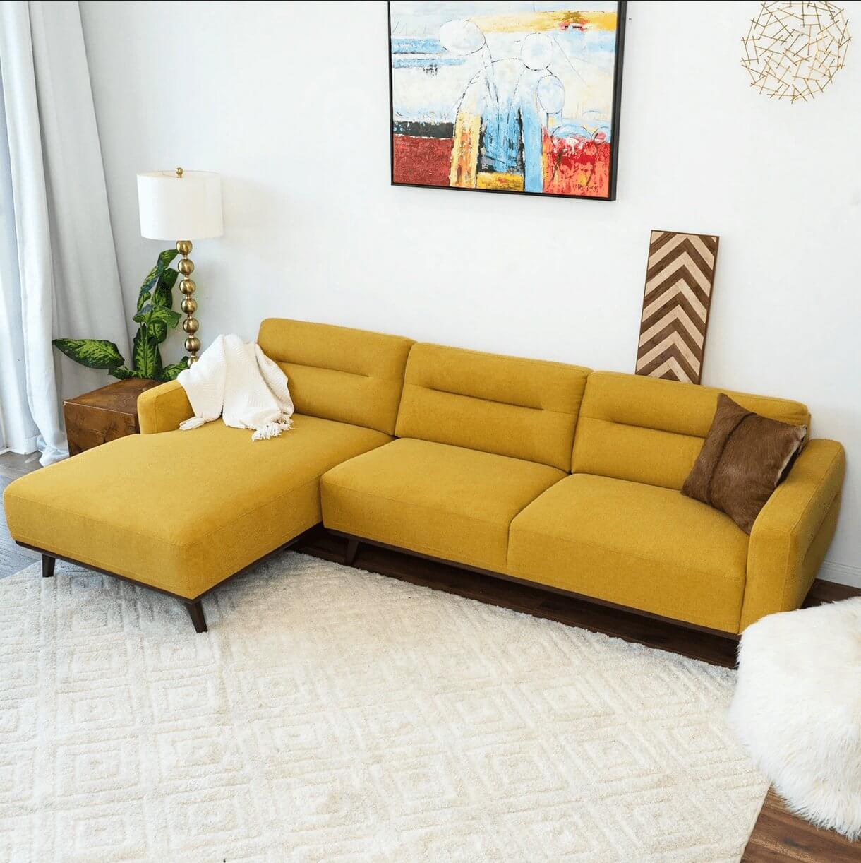 Ella Yellow Linen L-Shape Sectional Chaise Sofa 109" - Revel Sofa 