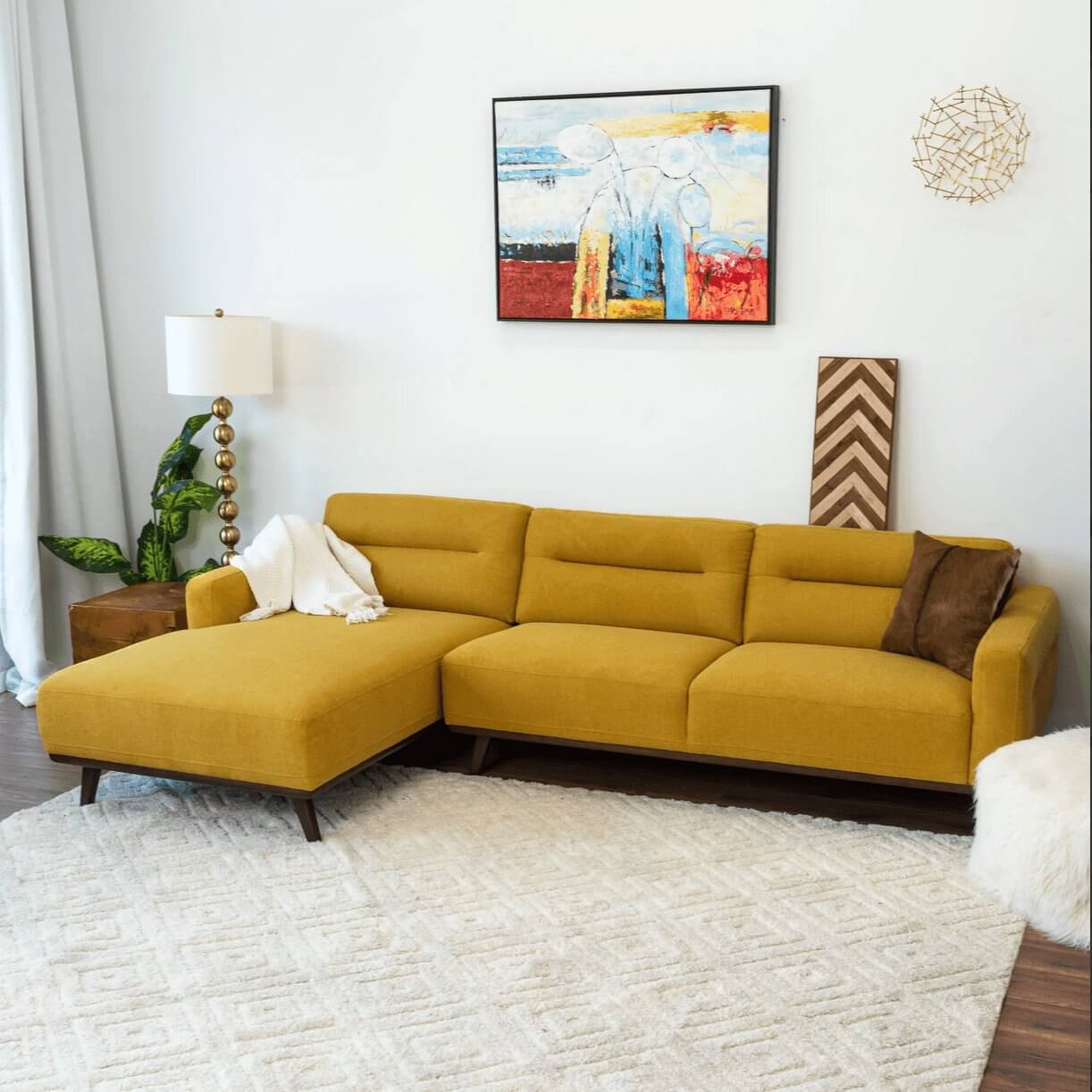 Ella Yellow Linen L-Shape Sectional Chaise Sofa 109" - Revel Sofa 