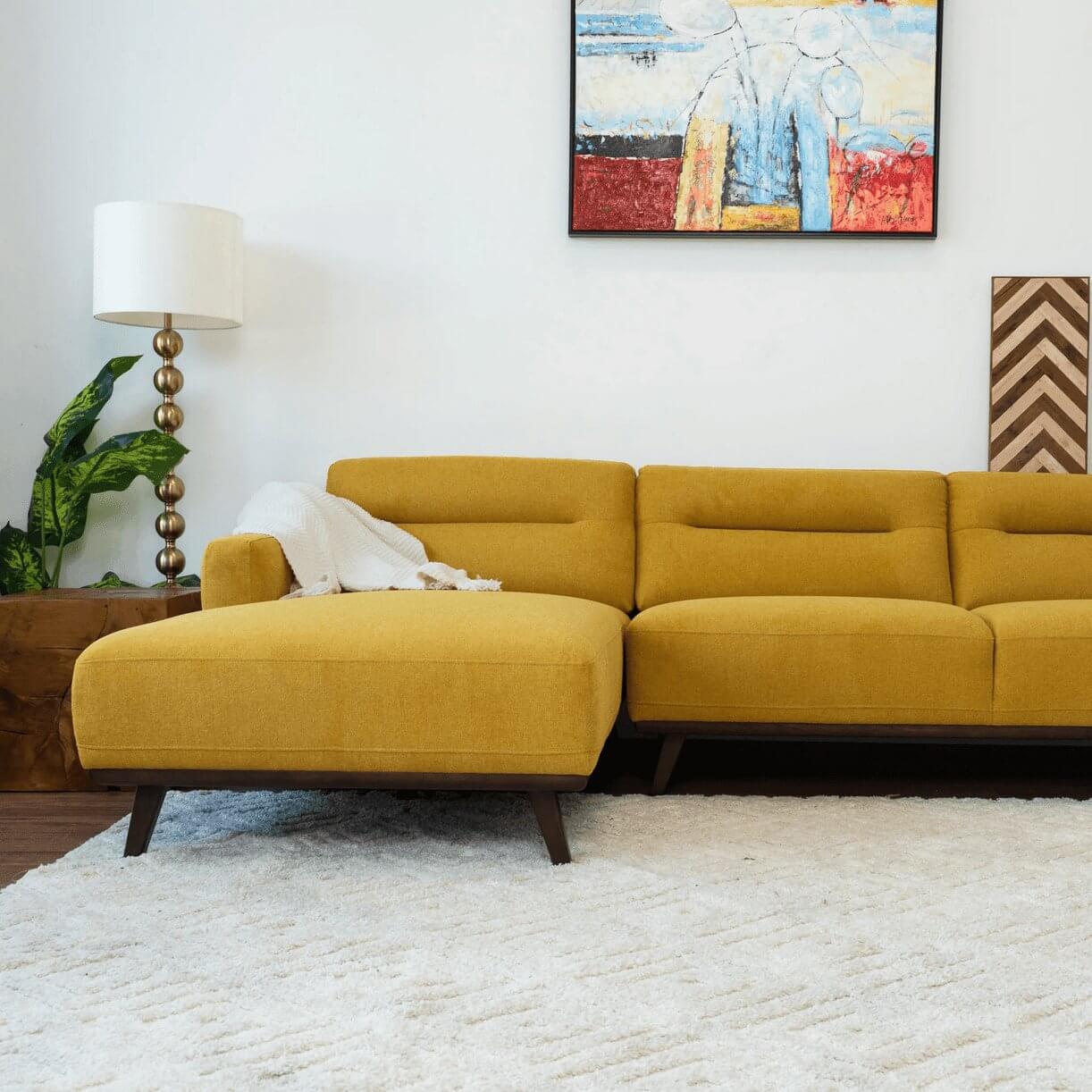 Ella Yellow Linen L-Shape Sectional Chaise Sofa 109" - Revel Sofa 