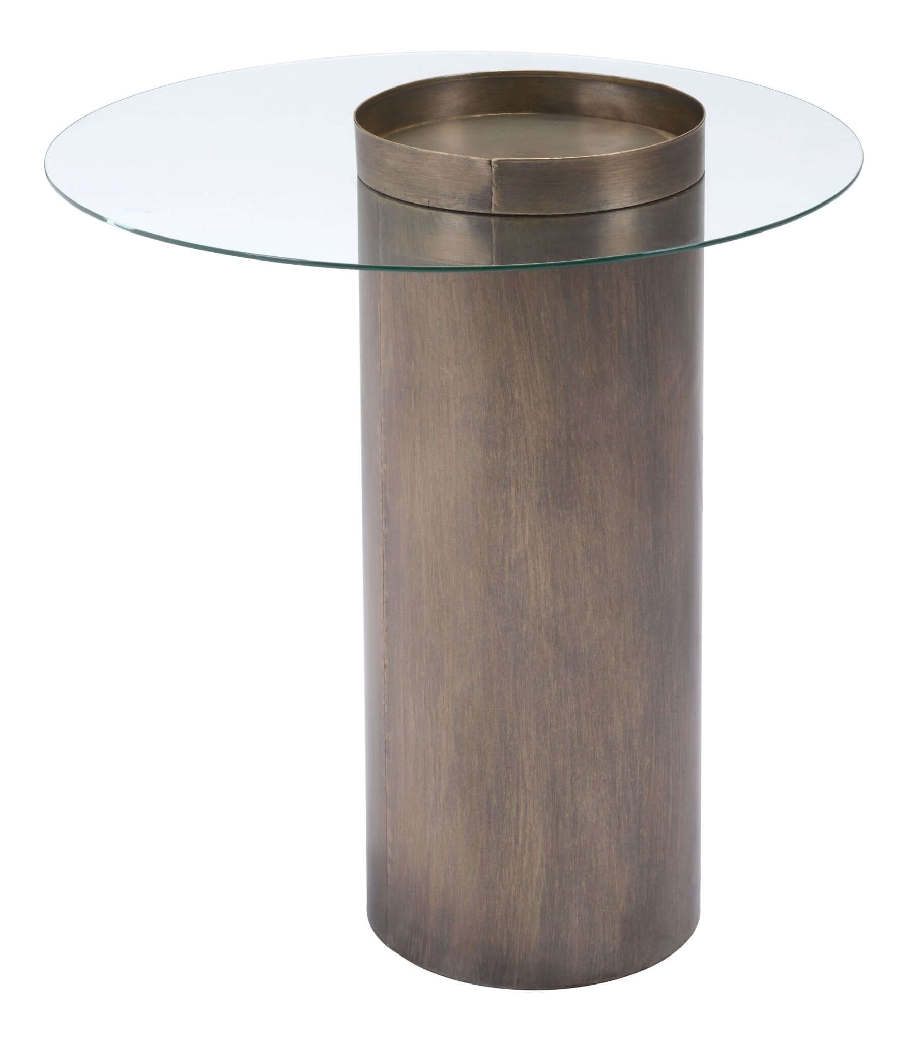 Emi Bronze Cylindrical Base & Round Glass Top End Accent Table 24" - Revel Sofa 