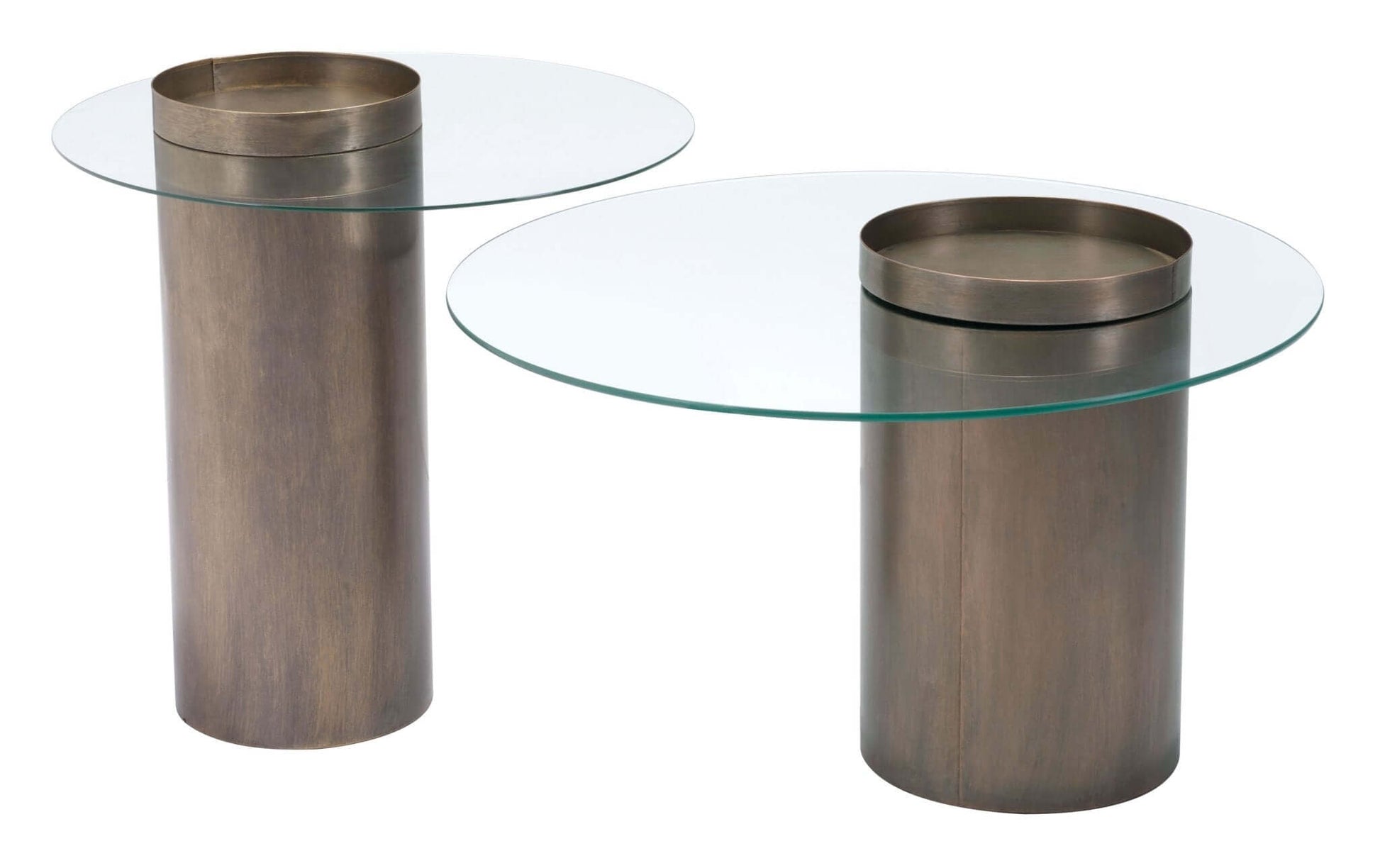 Emi Bronze Cylindrical Base & Round Glass Top End Accent Table 24" - Revel Sofa 