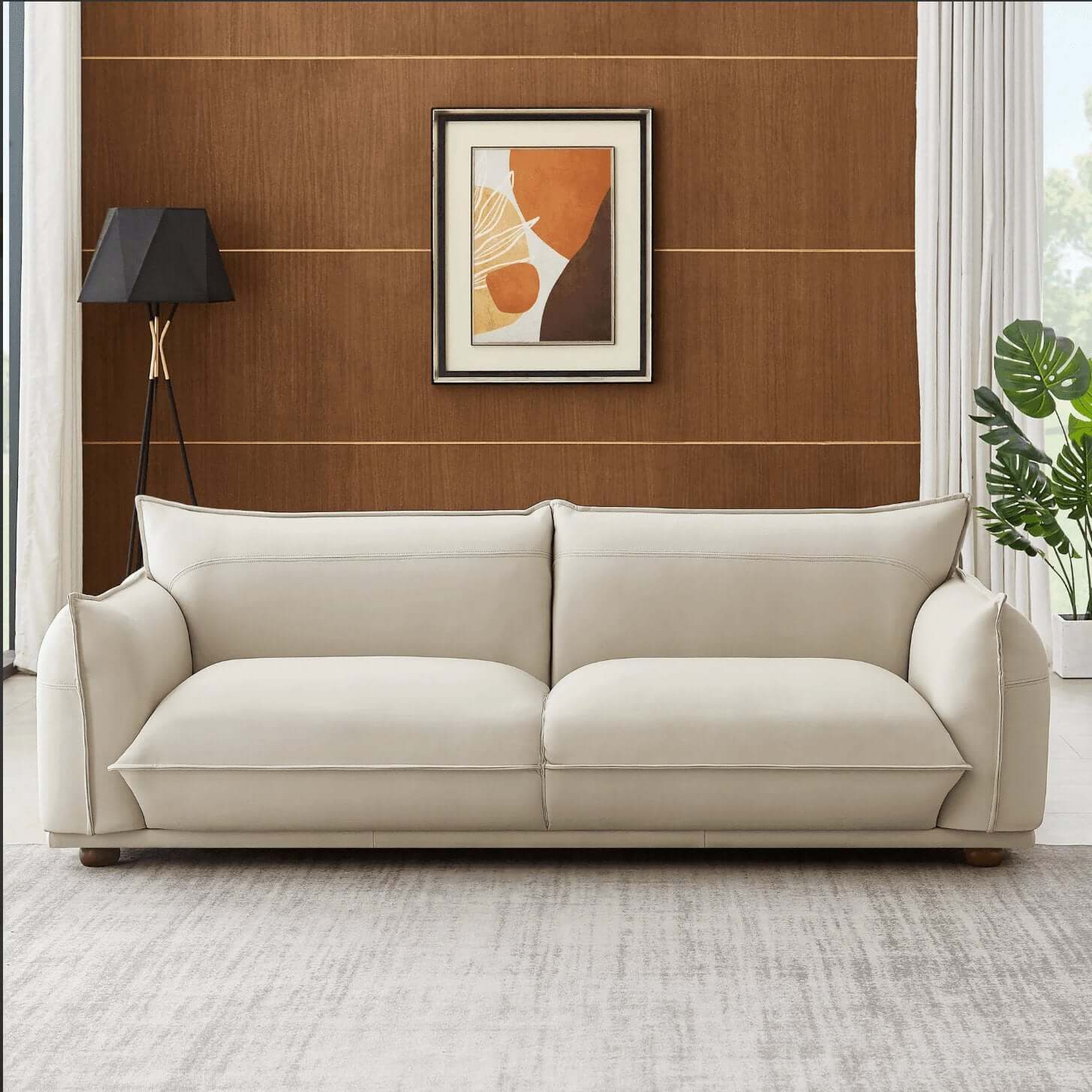 Emma Modern Bohemian Sofa Upholstered in Leather or Boucle 89" - Revel Sofa 