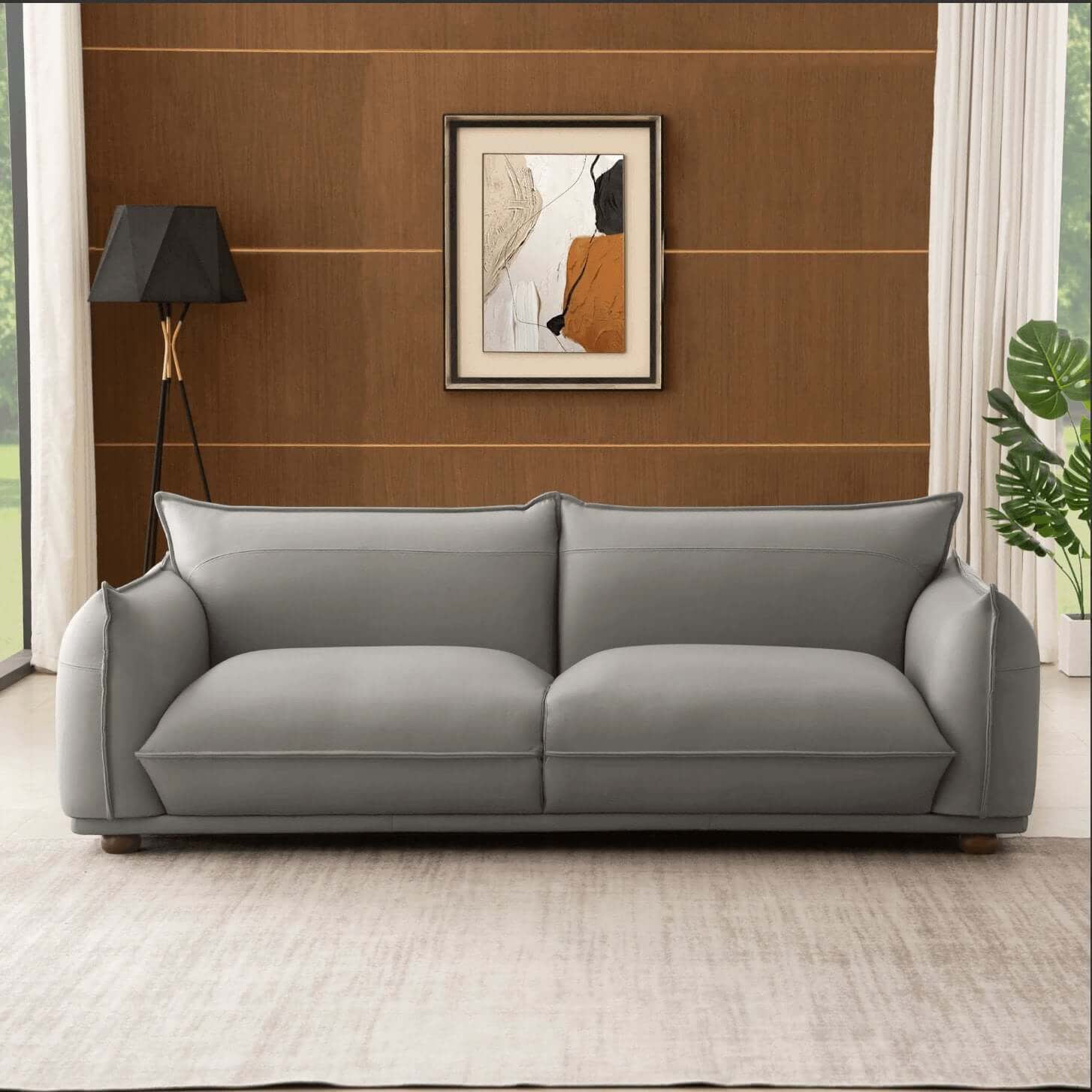 Emma Modern Bohemian Sofa Upholstered in Leather or Boucle 89" - Revel Sofa 