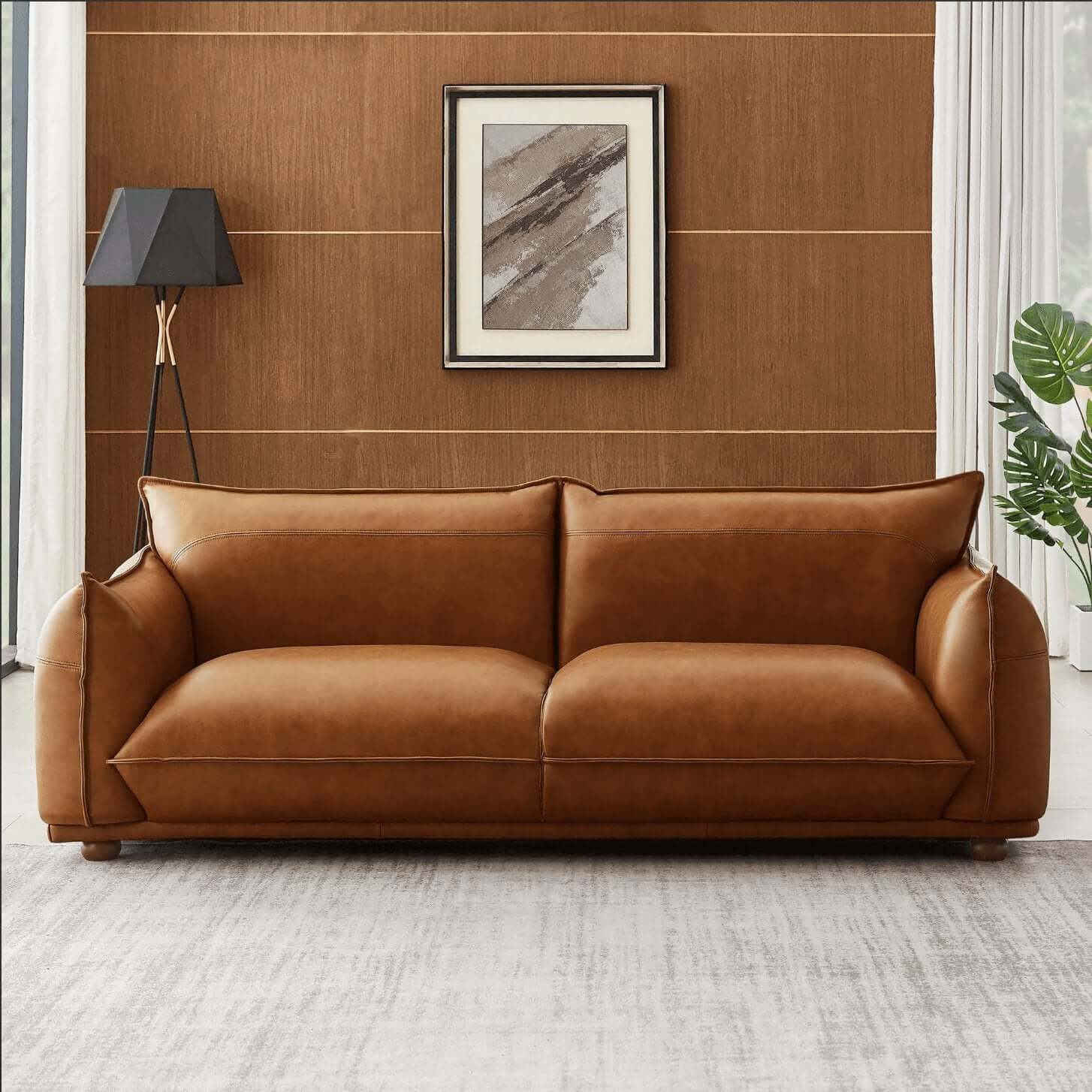 Emma Modern Bohemian Sofa Upholstered in Leather or Boucle 89" - Revel Sofa 