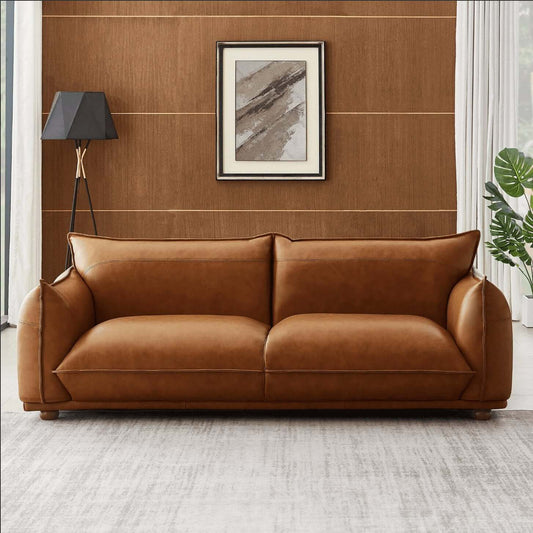Emma Modern Bohemian Sofa Upholstered in Leather or Boucle 89" - Revel Sofa 