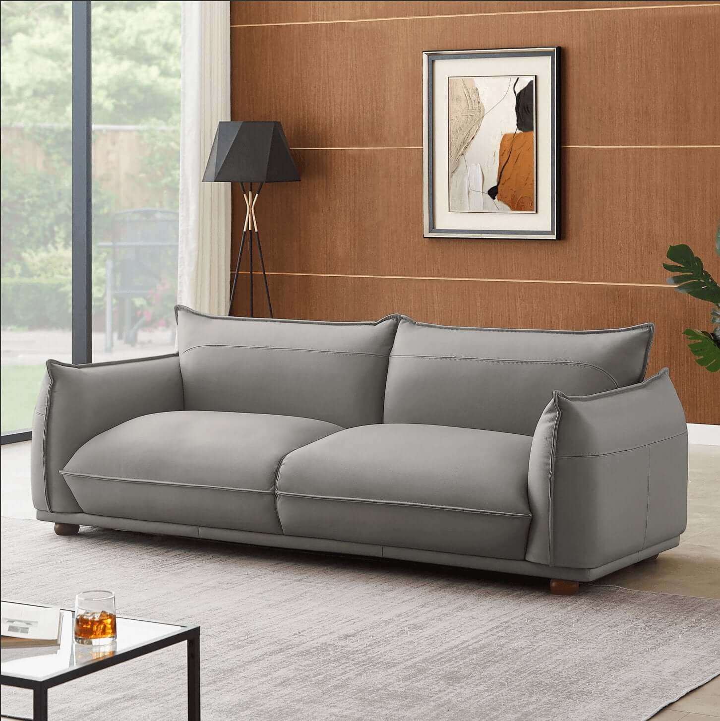 Emma Modern Bohemian Sofa Upholstered in Leather or Boucle 89" - Revel Sofa 