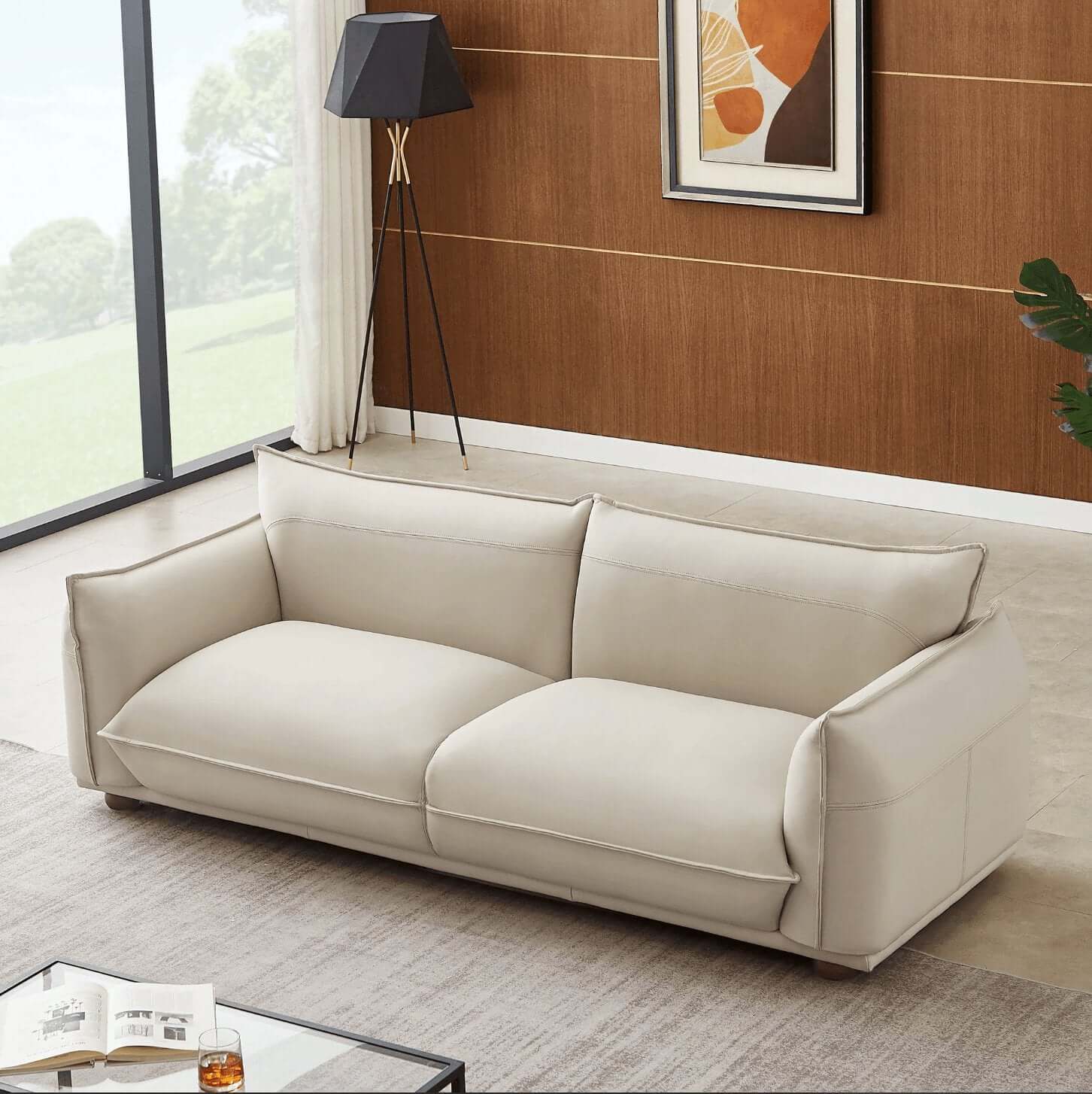 Emma Modern Bohemian Sofa Upholstered in Leather or Boucle 89" - Revel Sofa 