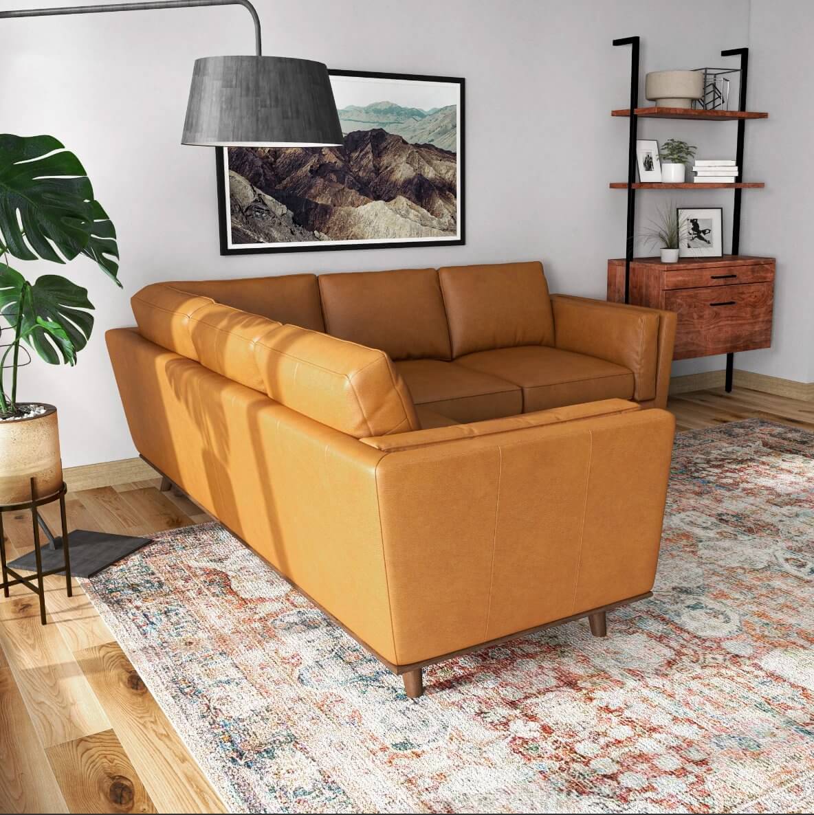 Farsah MCM Style Leather Corner Sectional Sofa 93" - Revel Sofa 