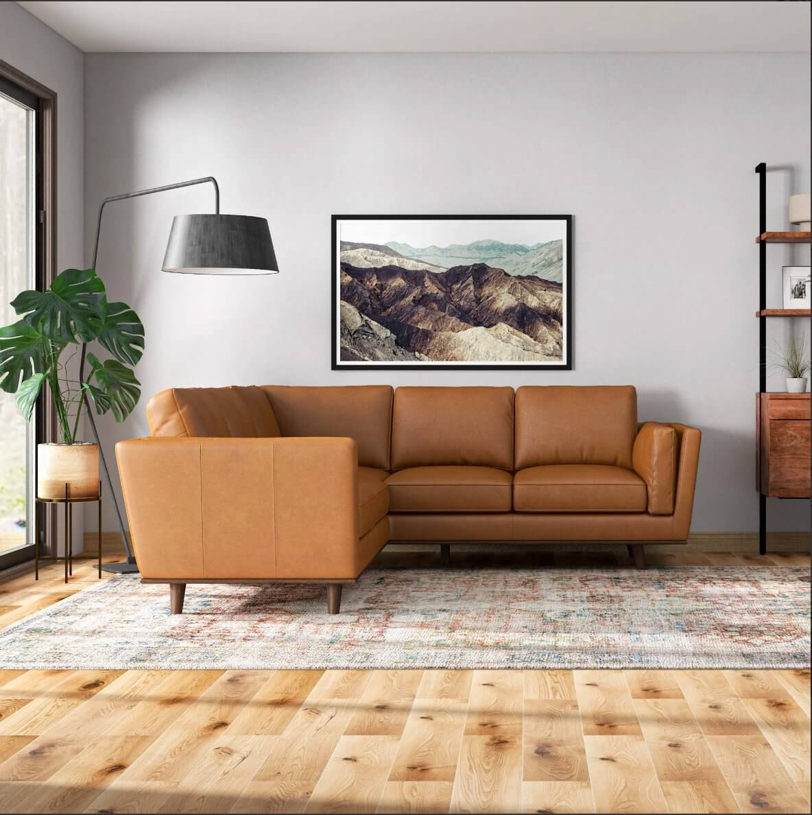 Farsah MCM Style Leather Corner Sectional Sofa 93" - Revel Sofa 