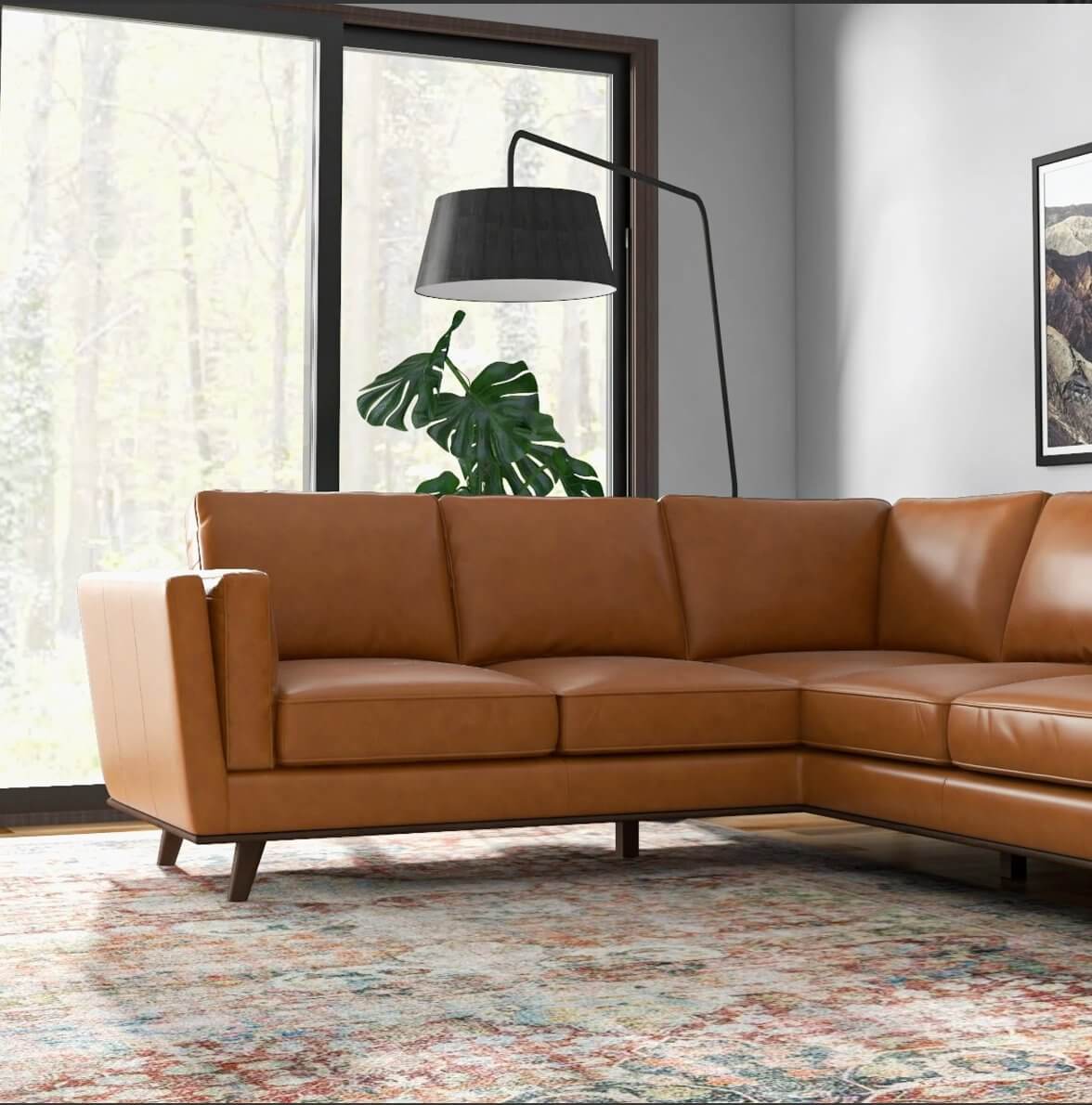 Farsah MCM Style Leather Corner Sectional Sofa 93" - Revel Sofa 