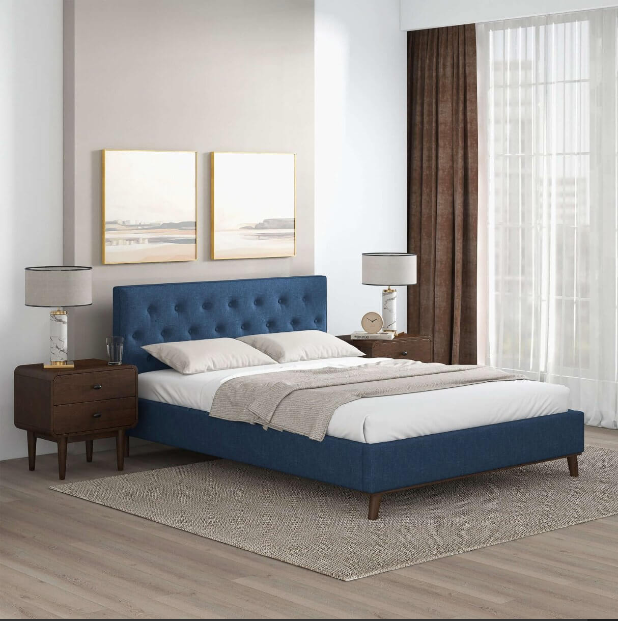 Graceville MCM Style Tufted Upholstered Platform Bed Frame - Revel Sofa 