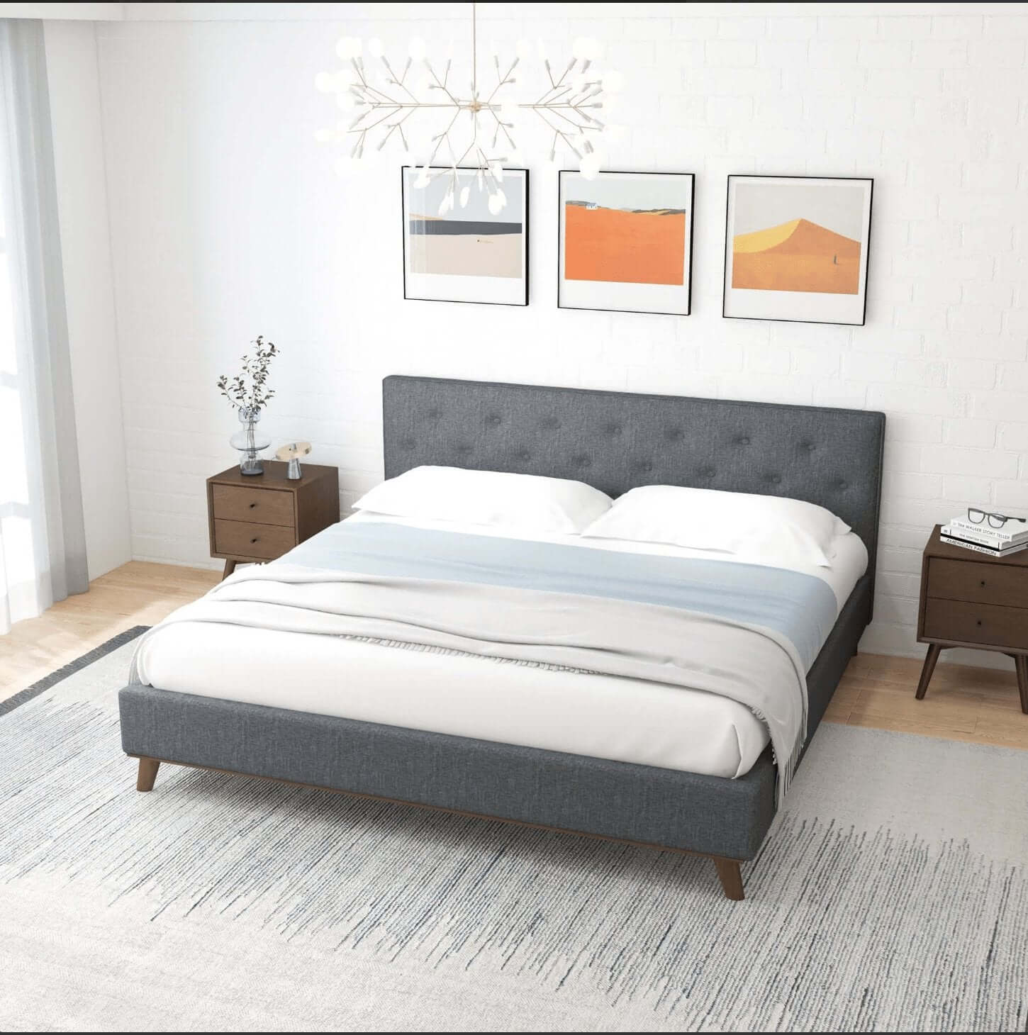Graceville MCM Style Tufted Upholstered Platform Bed Frame - Revel Sofa 