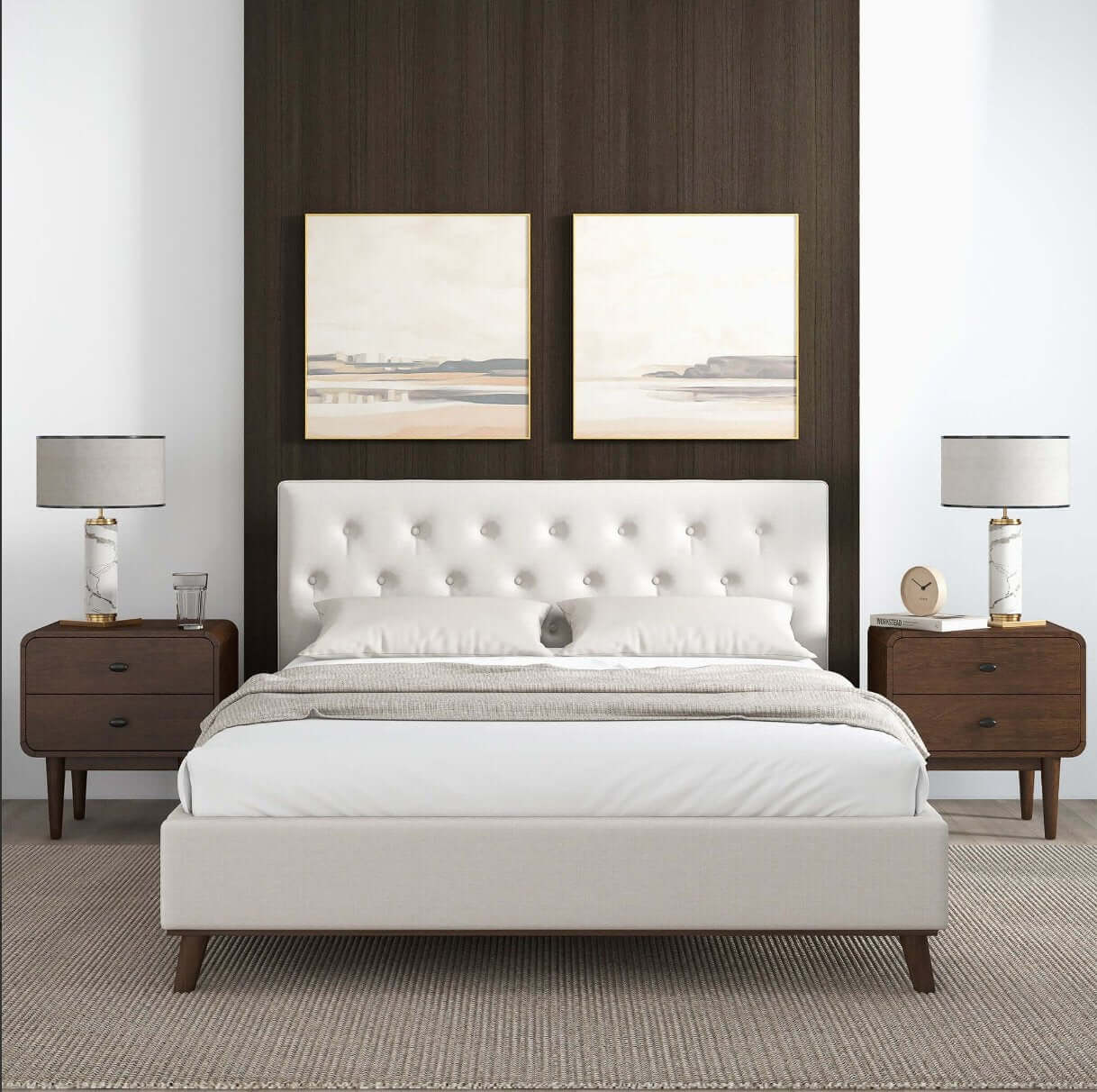 Graceville MCM Style Tufted Upholstered Platform Bed Frame - Revel Sofa 