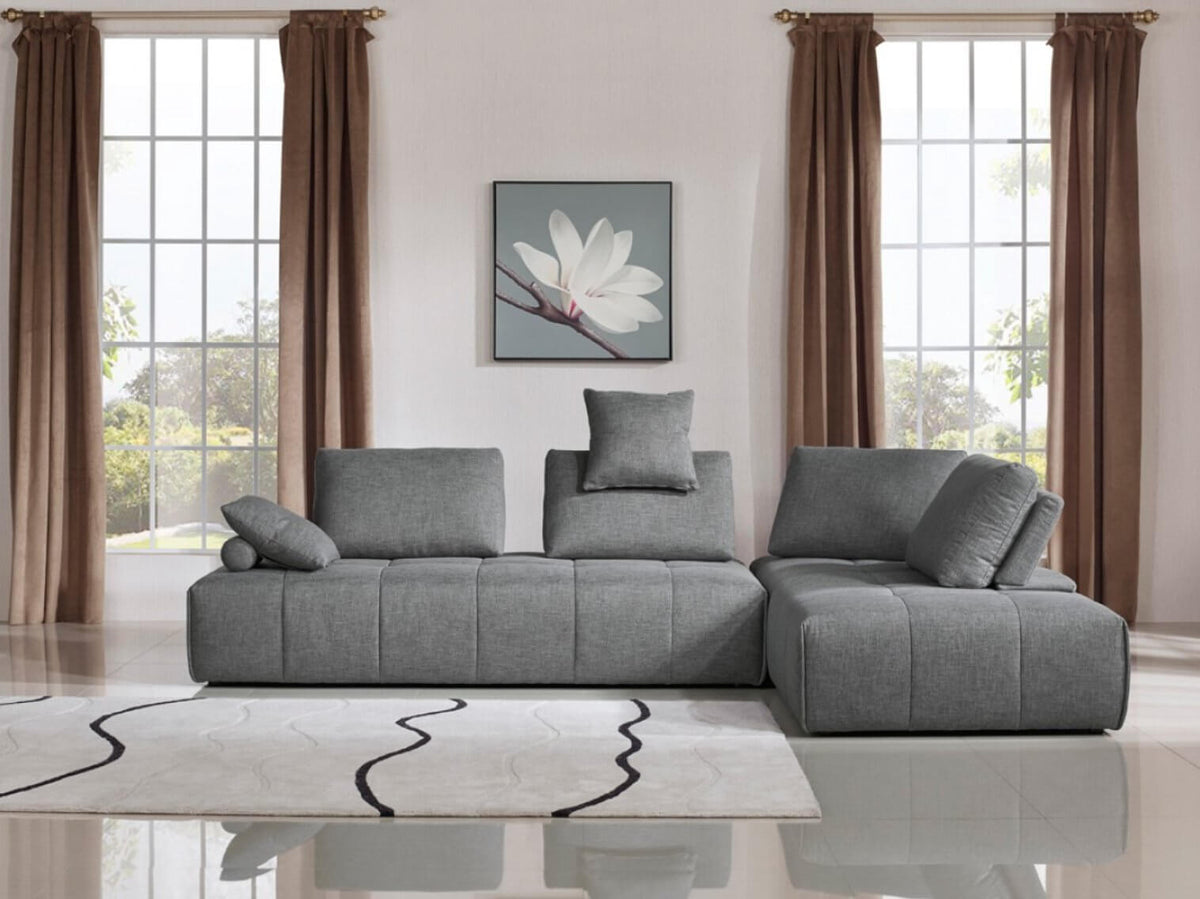 Gray Modular Polyester Fabric 2pc Sectional Sofa & Chaise 124" - Revel Sofa 