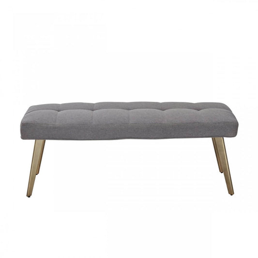 Gray Upholstered Linen Blend And Gold Legged Bench 47"