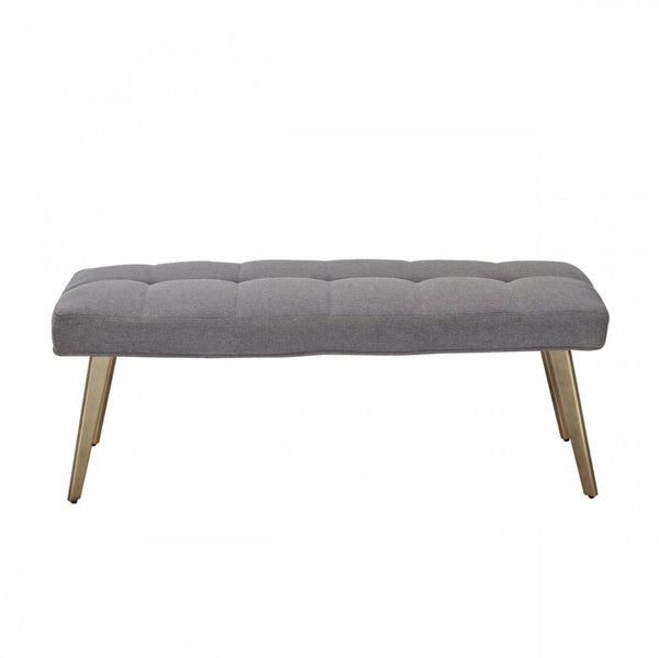 Gray Upholstered Linen Blend And Gold Legged Bench 47