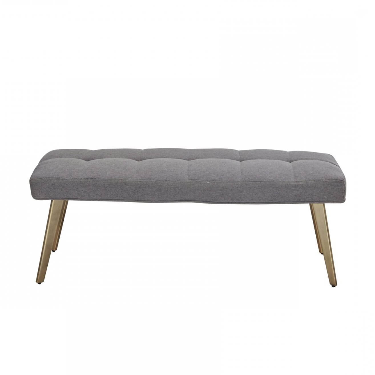 Gray Upholstered Linen Blend And Gold Legged Bench 47"