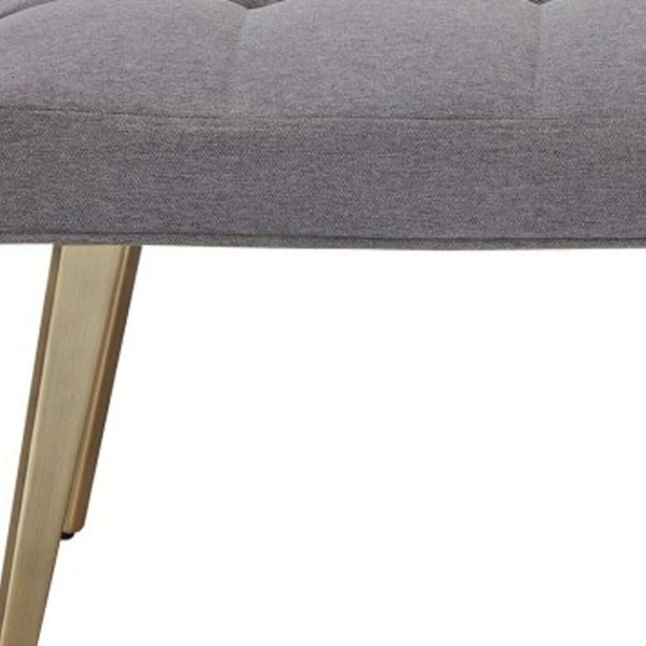 Gray Upholstered Linen Blend And Gold Legged Bench 47"