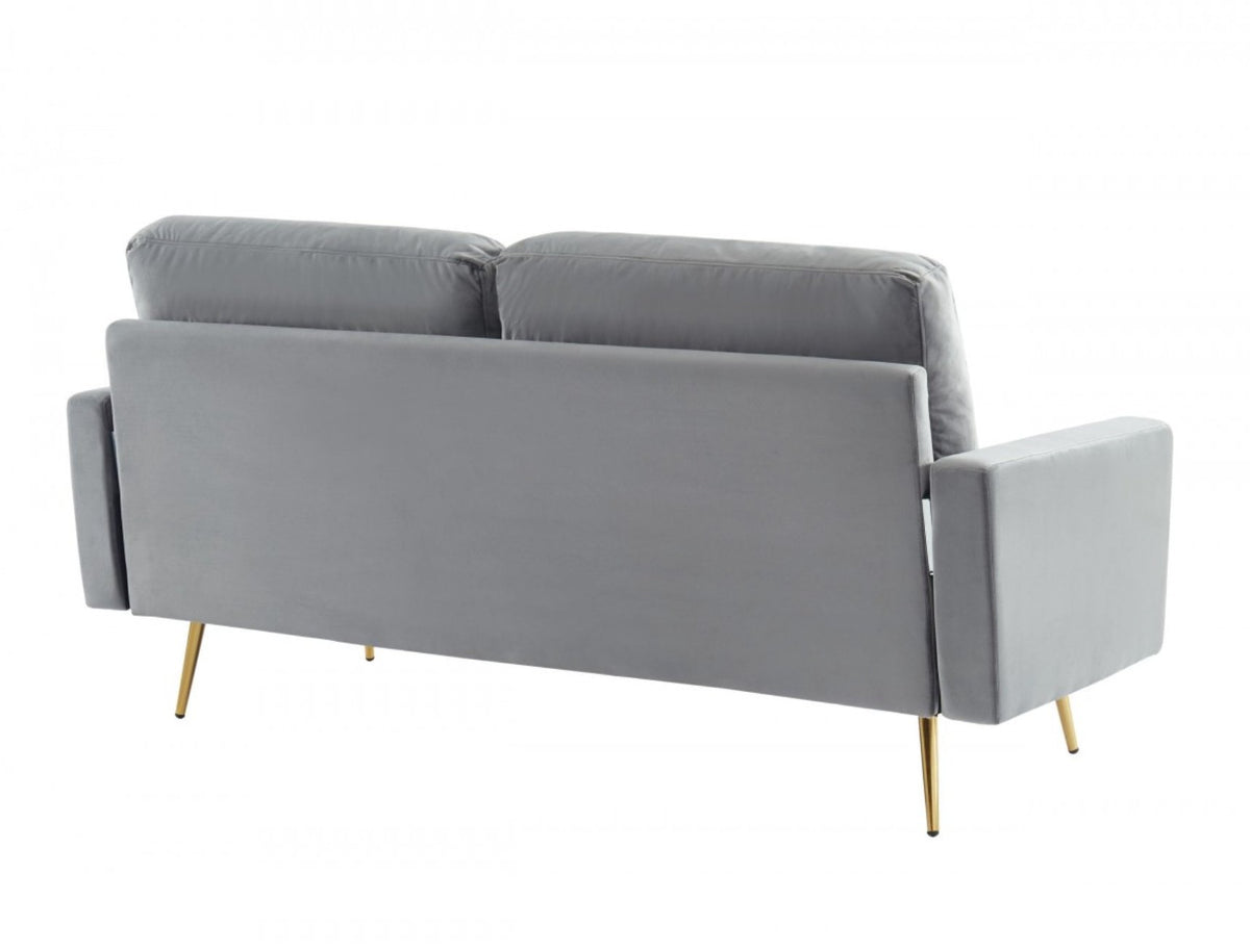 Gray Velvet Upholstered Brass Leg Loveseat Sofa - 72" - Revel Sofa 