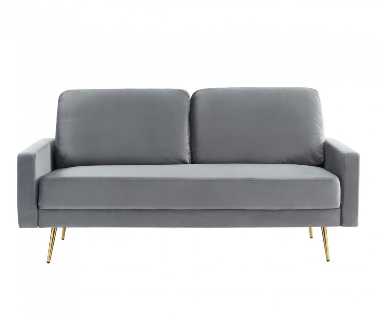 Gray Velvet Upholstered Brass Leg Loveseat Sofa - 72" - Revel Sofa 