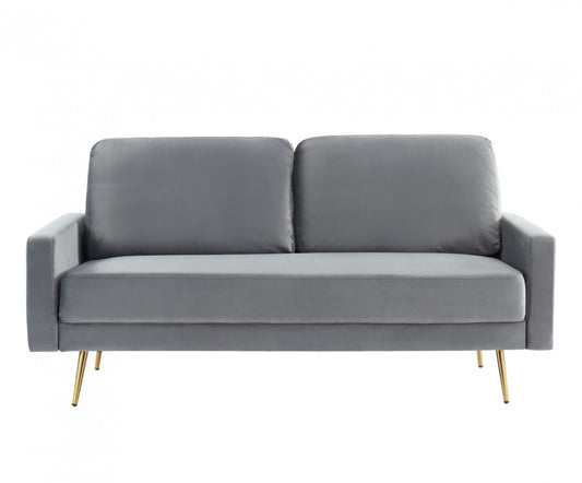 Gray Velvet Upholstered Brass Leg Loveseat Sofa - 72" - Revel Sofa